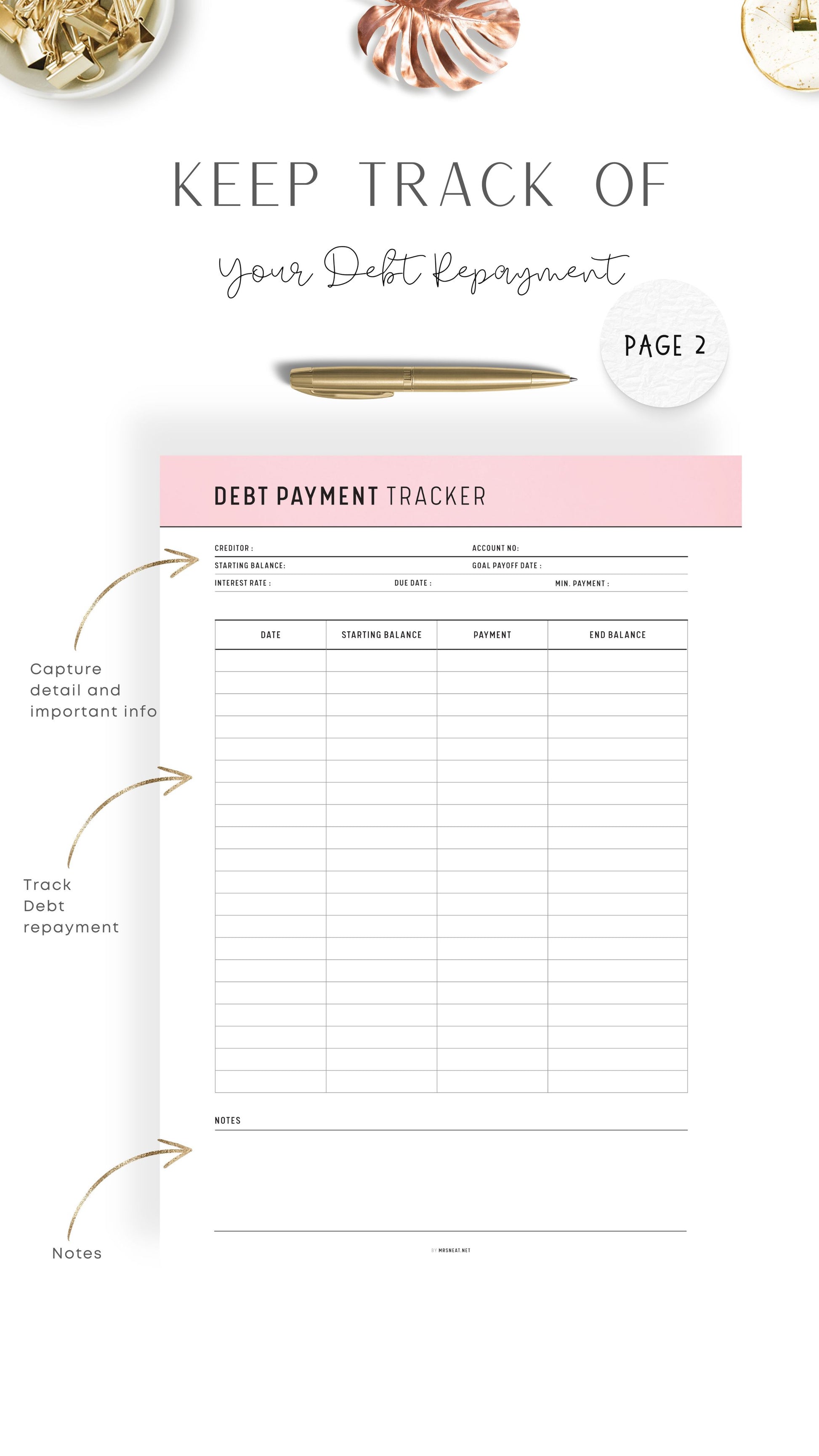 2 Versions Printable Debt Payment Tracker Template