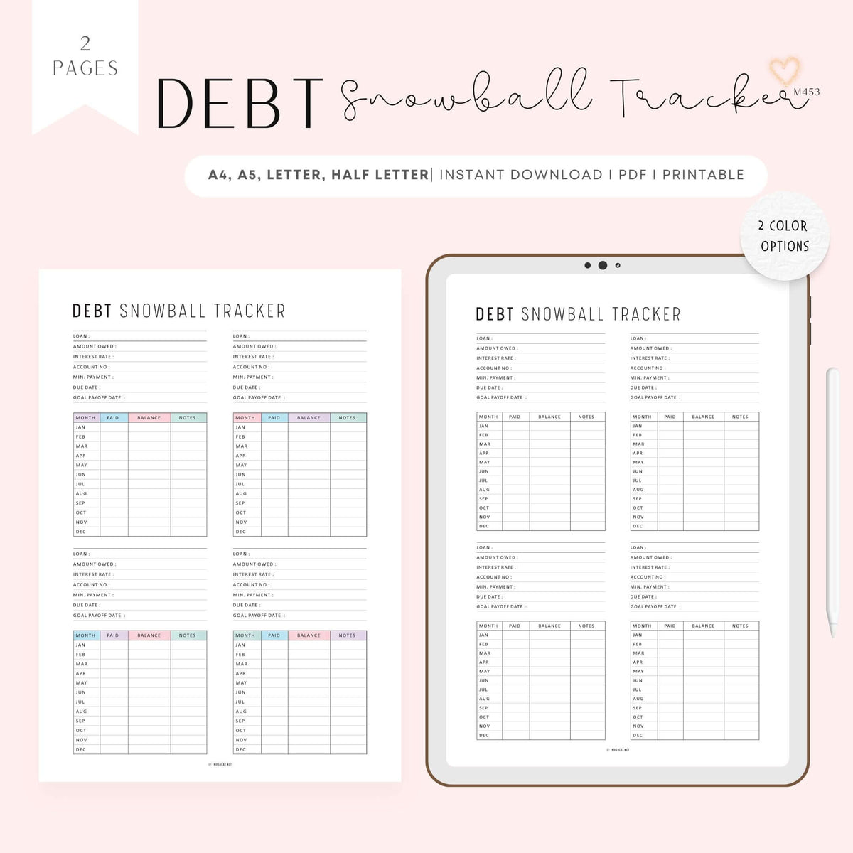 Debt Snowball Tracker Printable - M453 – mrsneat