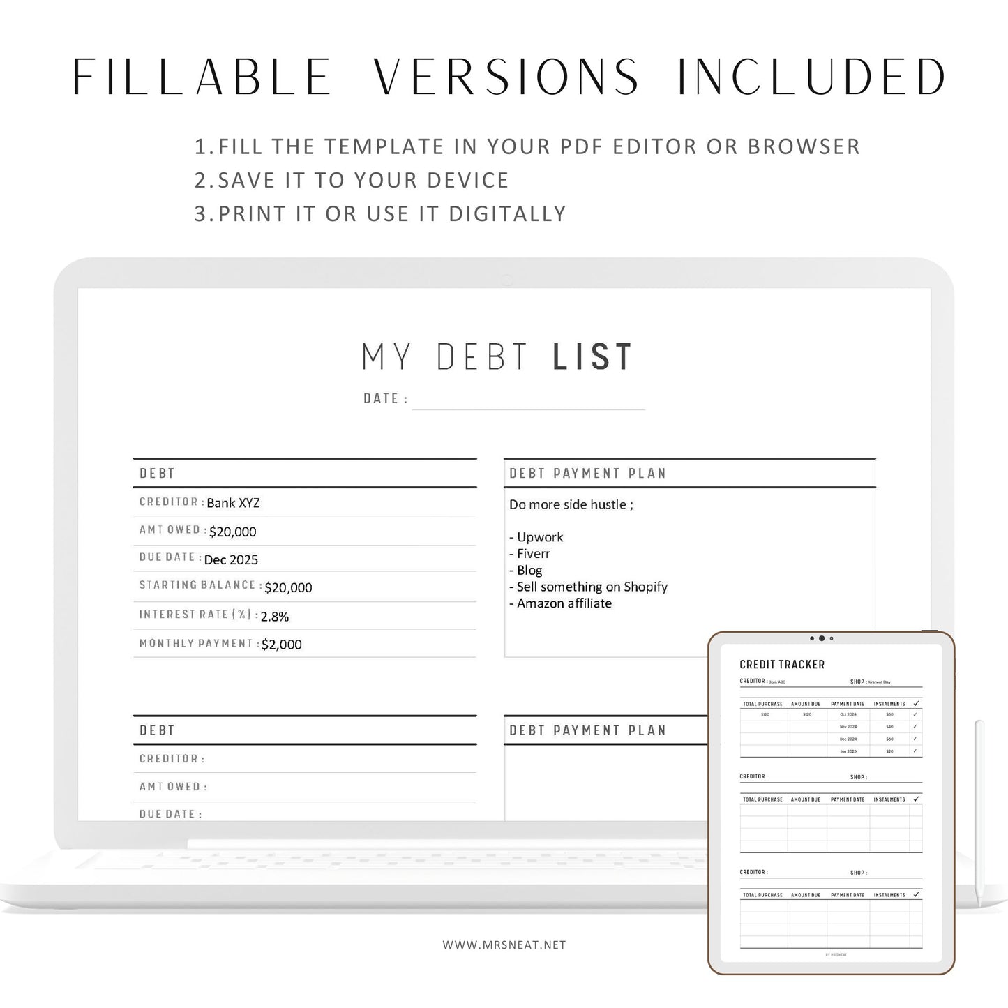 Fillable Debt Payment Tracker Printable, Debt Payoff Tracker, Debt Snowball Tracker, PDF, A4, A5, Letter, Half Letter