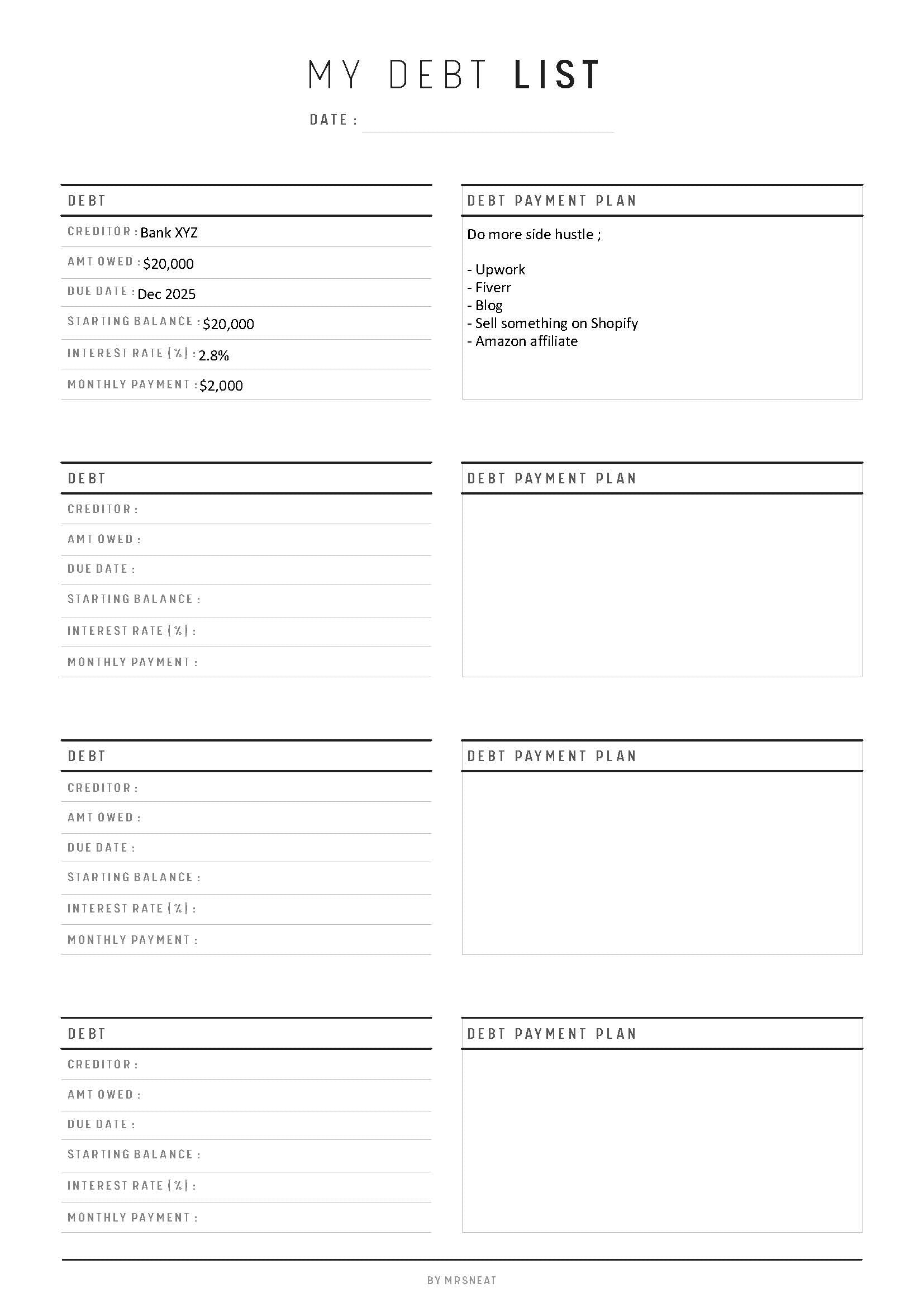 Fillable Debt Payment Tracker Printable, Debt Payoff Tracker, Debt Snowball Tracker, PDF, A4, A5, Letter, Half Letter