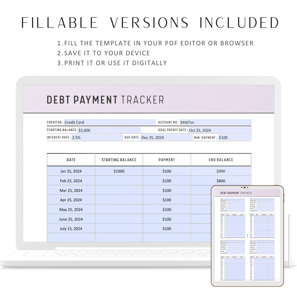 Printable Debt Payment Tracker - M310 – mrsneat