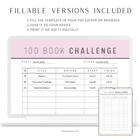 100 Book Challenge Printable - M235 – mrsneat