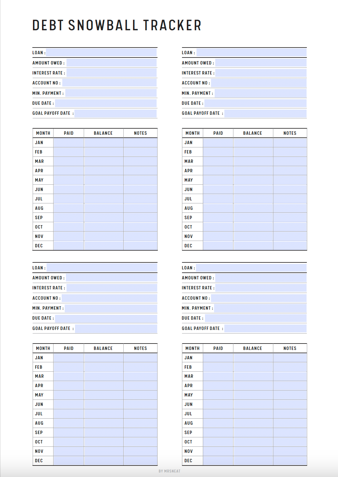 Minimalist Debt Snowball Tracker Planner Detailed in Clean design, Fillable PDF, Digital Planner, Printable Planner, A4, A5, Letter, Half Letter