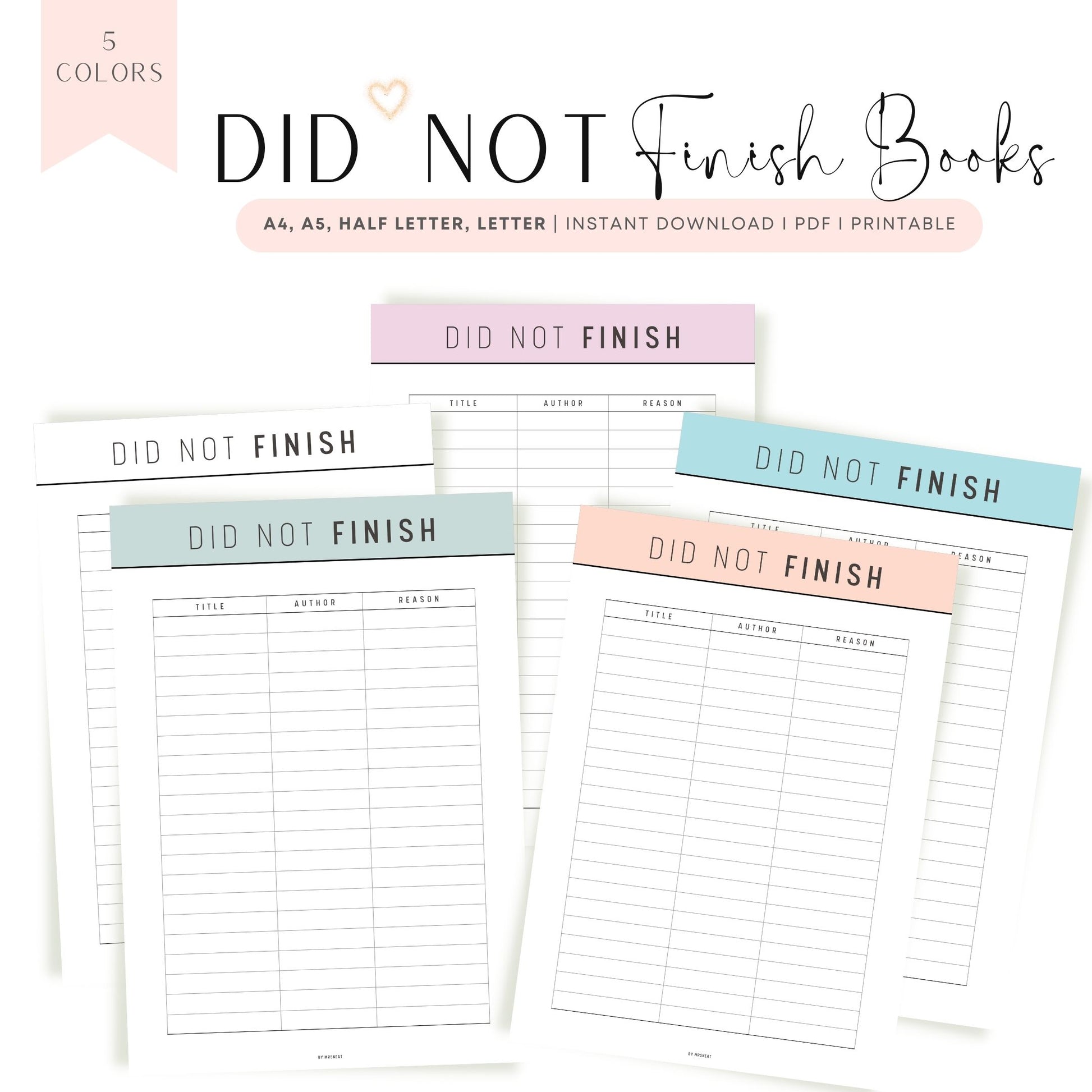 Colorful Did Not Finish Books List Template Printable
