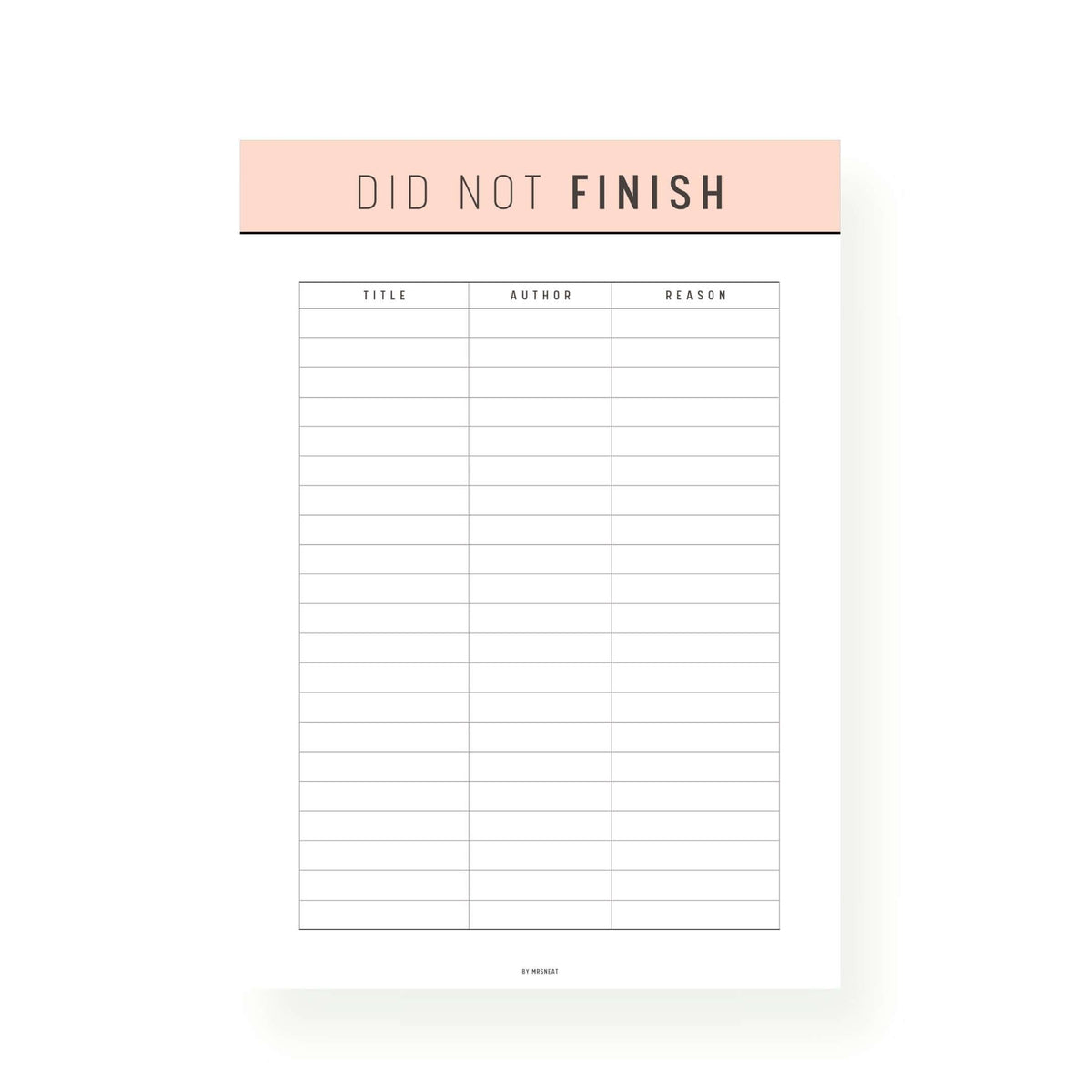 Did Not Finish Books Template Printable - M226 – mrsneat