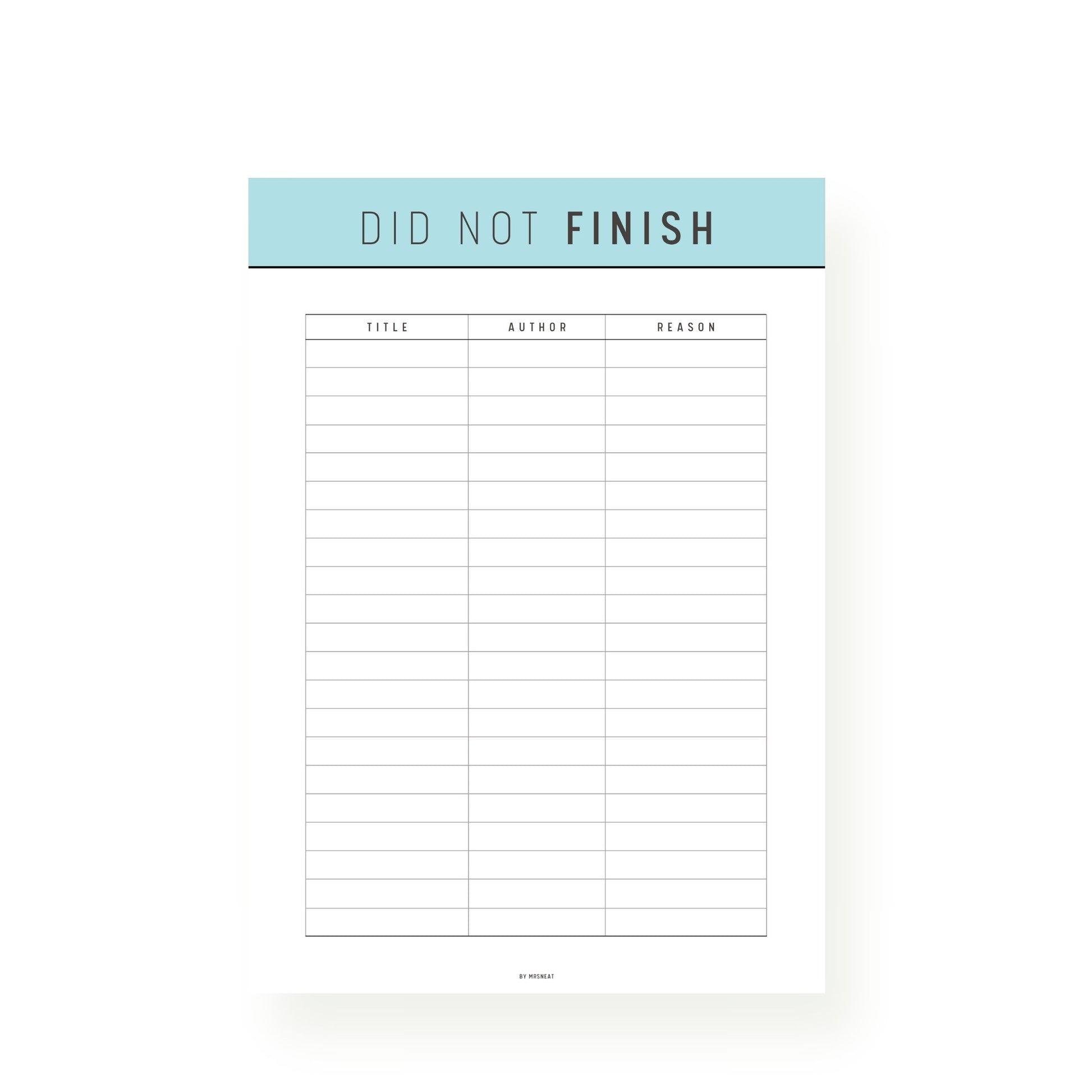 Blue Did Not Finish Books Template Printable