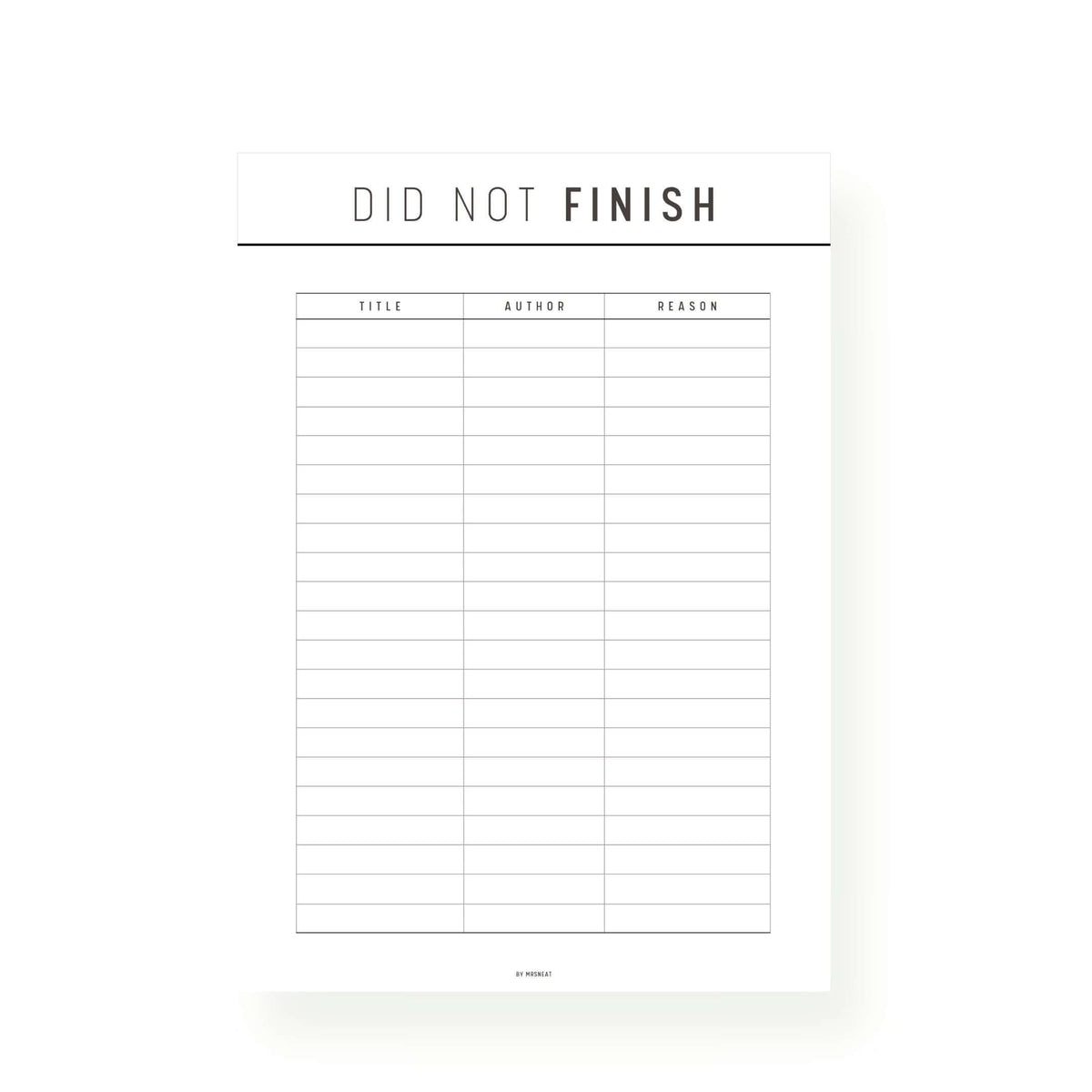 Did Not Finish Books Template Printable - M226 – mrsneat