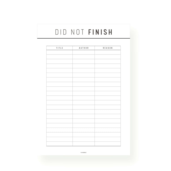 Did Not Finish Books Template Printable - M226 – mrsneat