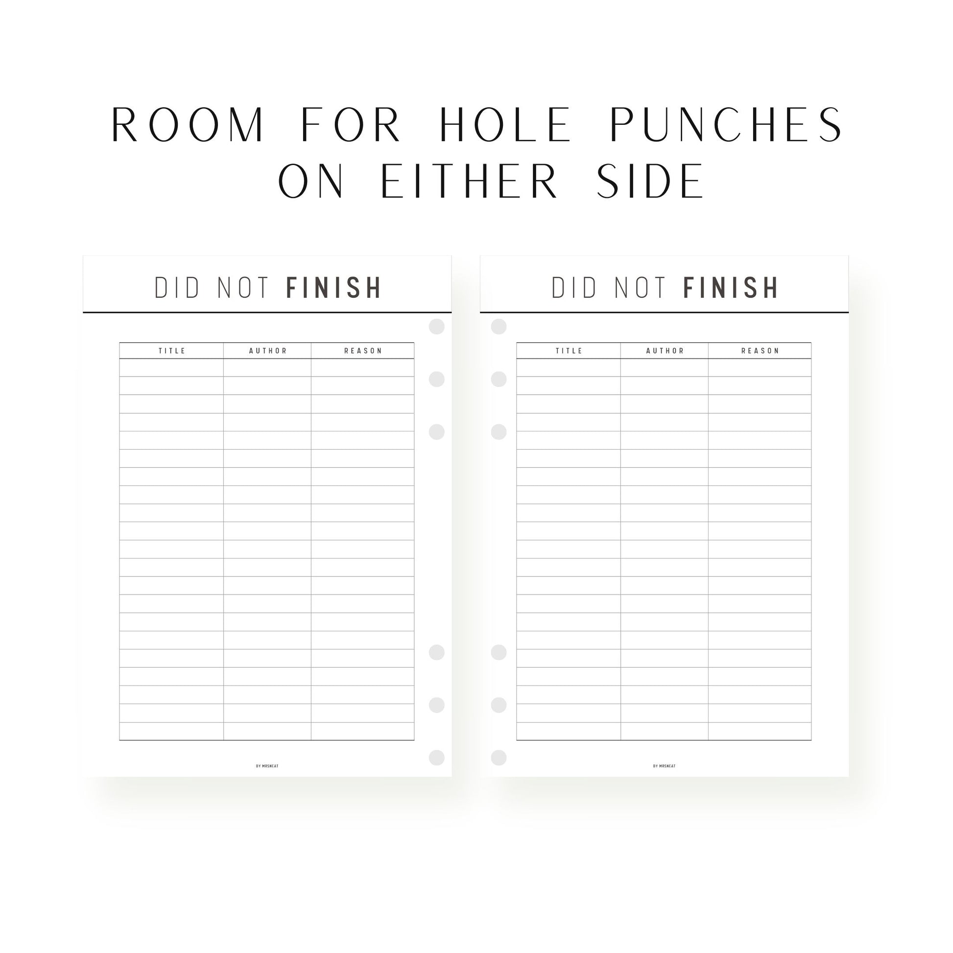 Did Not Finish Books Template Printable