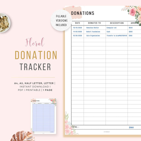 Donation Tracker Printable - M121/2 – mrsneat