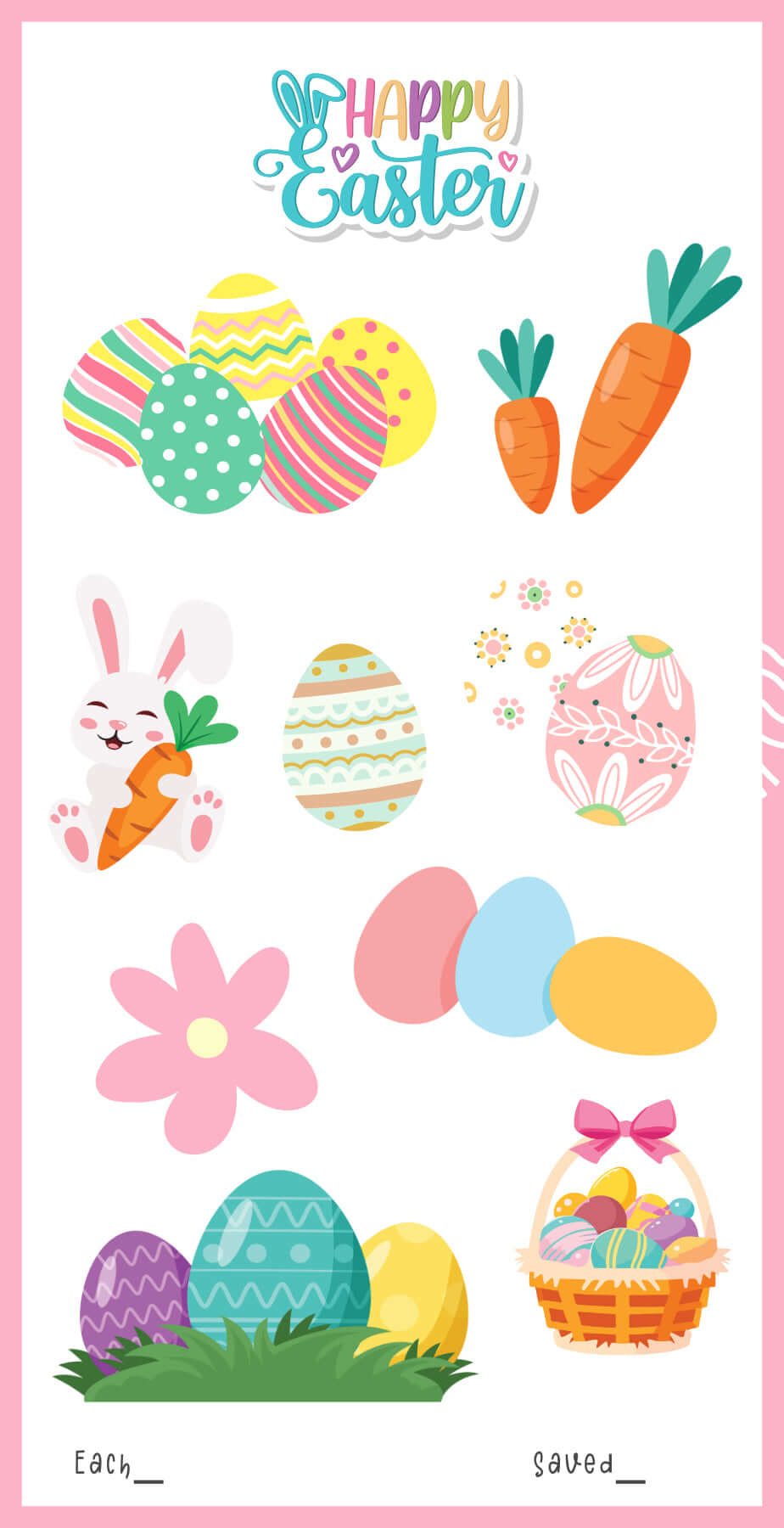 A6 Easter Saving Challenge Printable, Colorful, Multicolor, 3 Versions, PDF, Instant Download