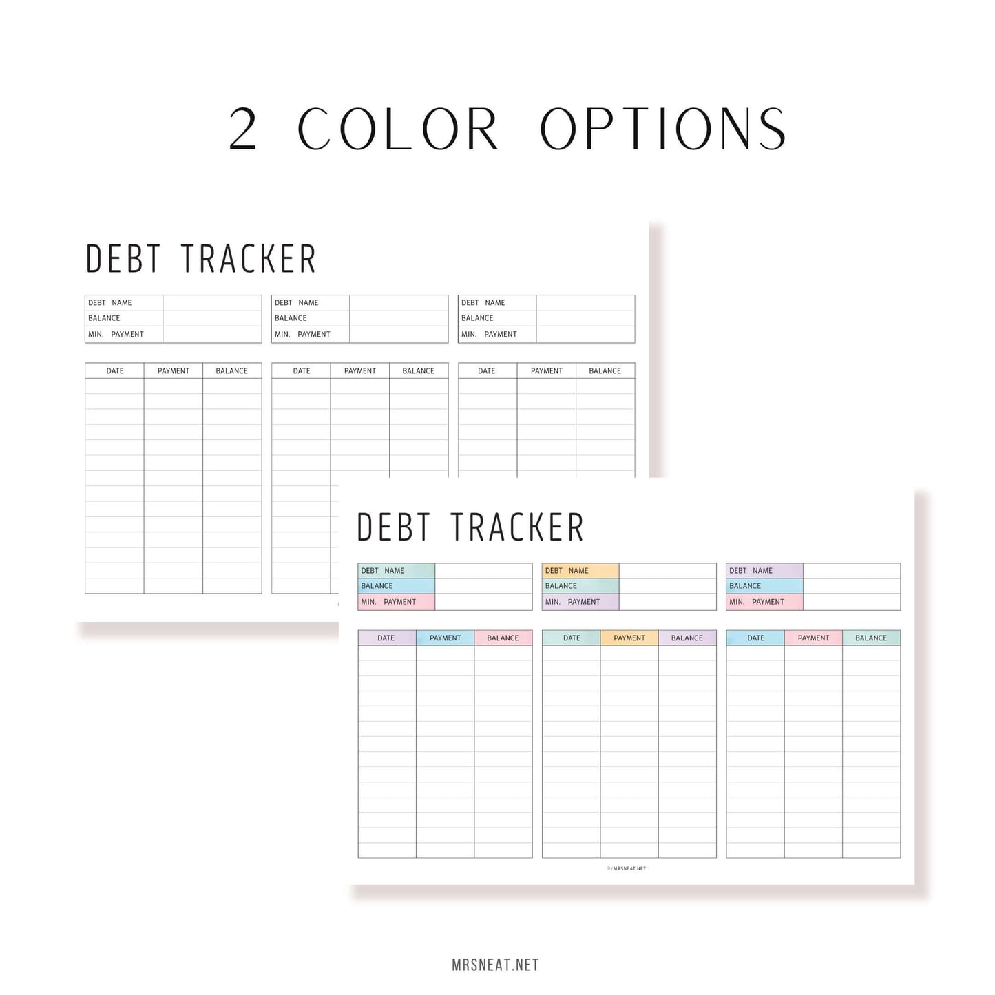 Aesthetic Editable Debt Payment Tracker, PDF, Digital Planner, Printable Planner, 2 Colors, Landscape