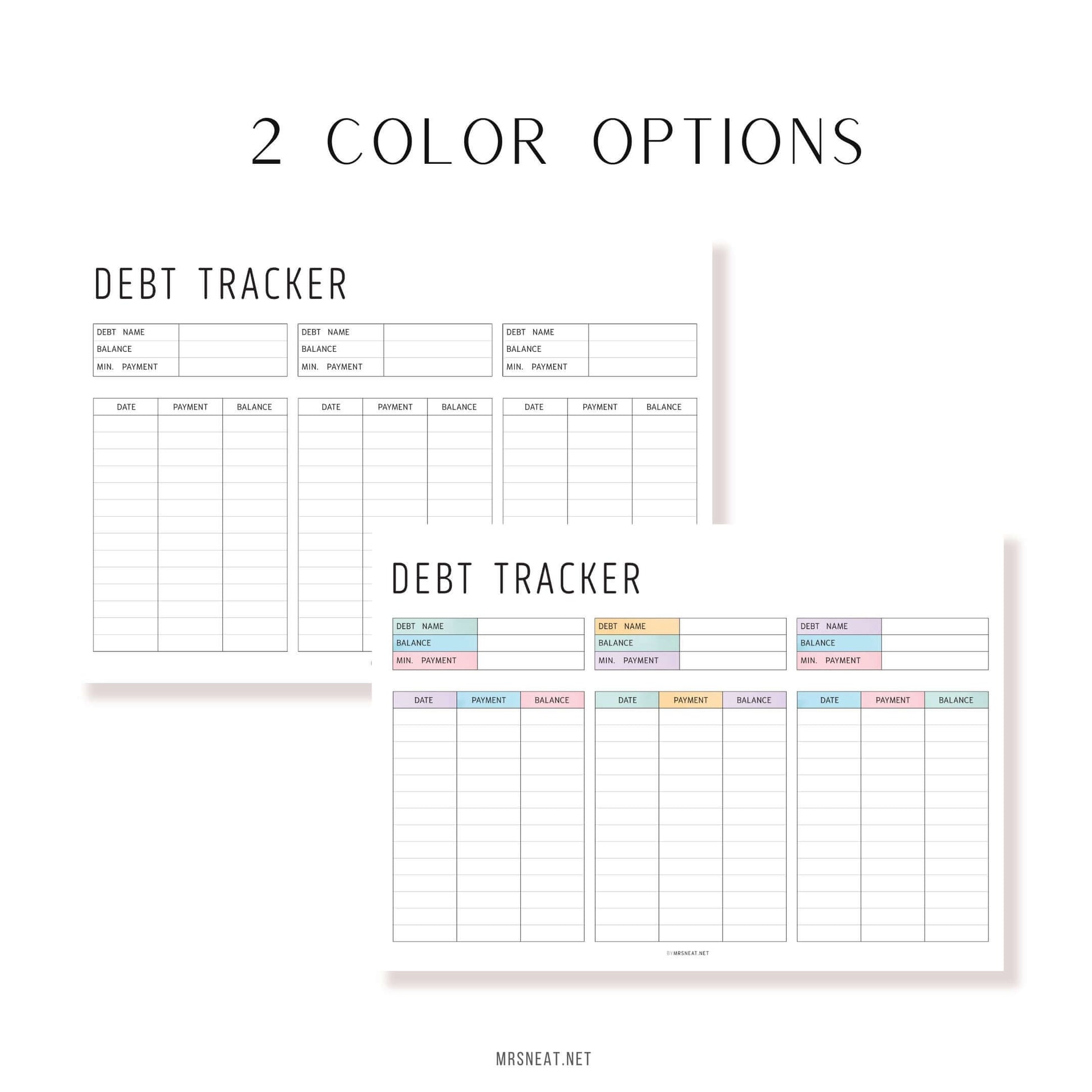 Aesthetic Editable Debt Payment Tracker, PDF, Digital Planner, Printable Planner, 2 Colors, Landscape