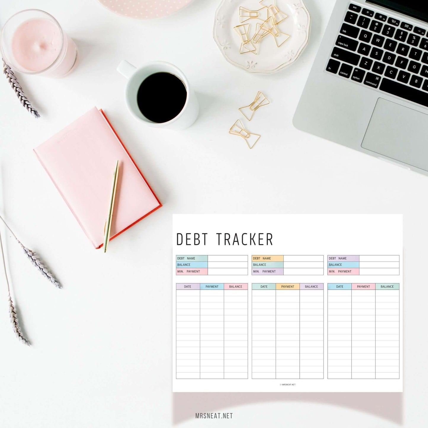 Editable Debt Payment Tracker, PDF, Digital Planner, Printable Planner, 2 Colors, Landscape, Letter size