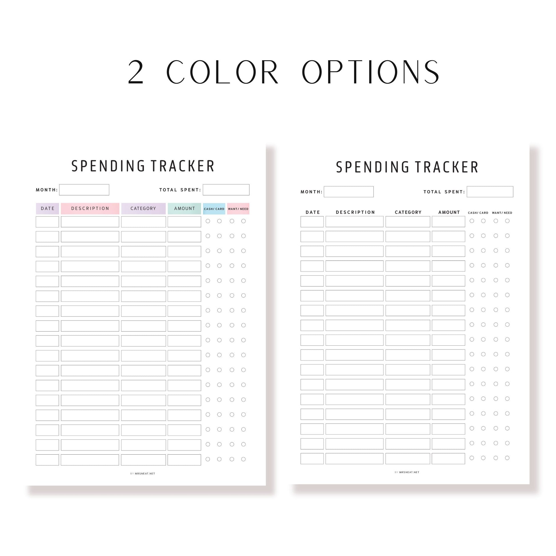 Editable Spending Tracker Printable PDF, A4, A5, Letter, Half Letter, Colorful, Minimalist, Fillable PDF, Digital Planner