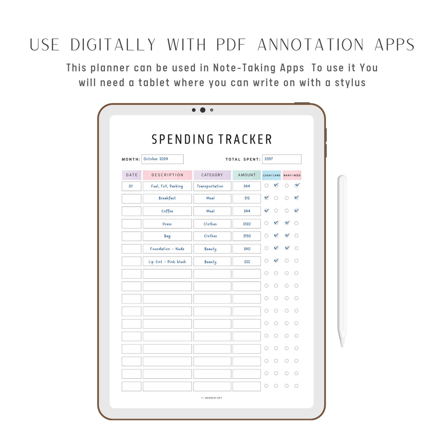 Editable Spending Tracker Printable PDF, A4, A5, Letter, Half Letter, Colorful, Minimalist, Fillable PDF, Digital Planner