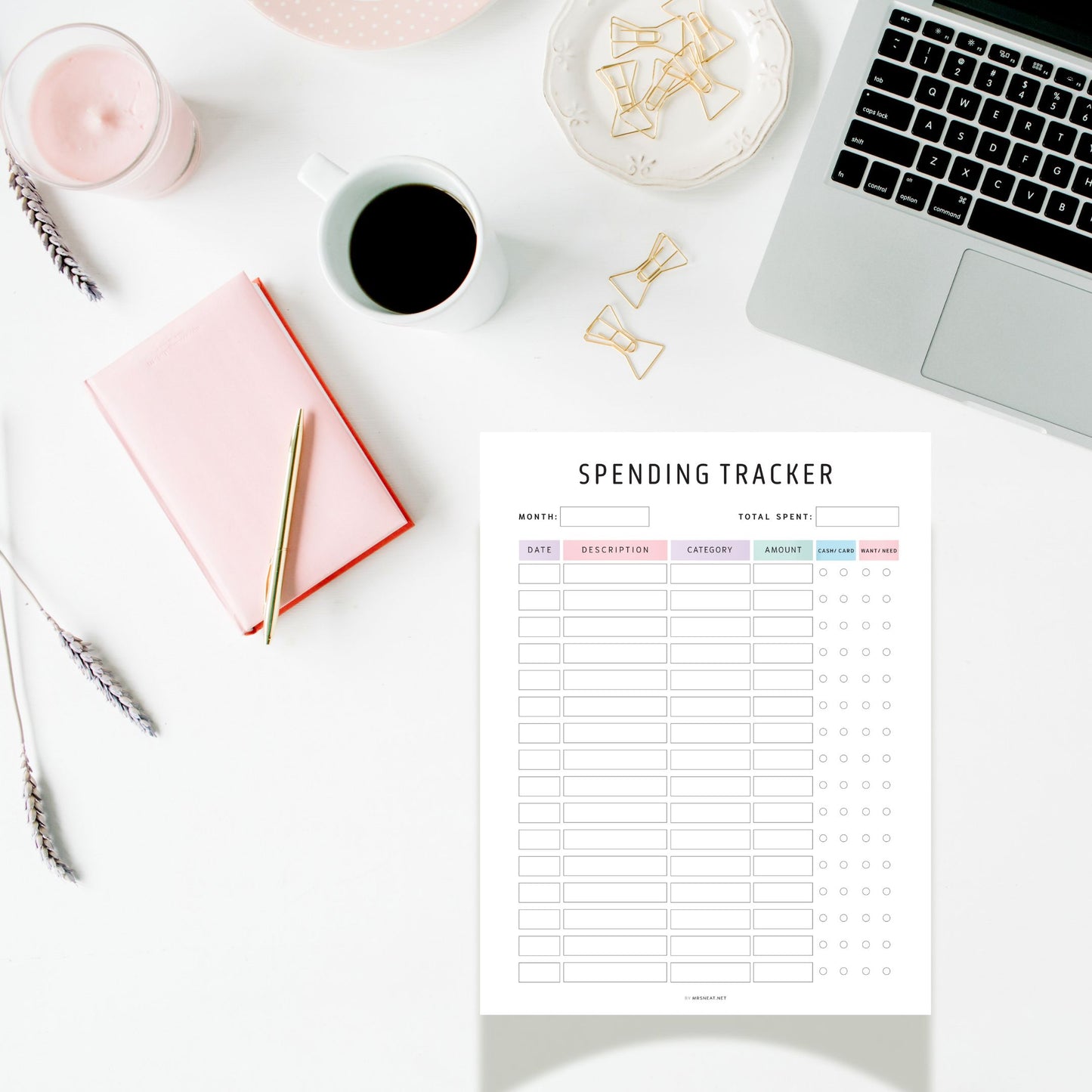 Editable Spending Tracker Printable PDF, A4, A5, Letter, Half Letter, Colorful, Minimalist, Fillable PDF, Digital Planner