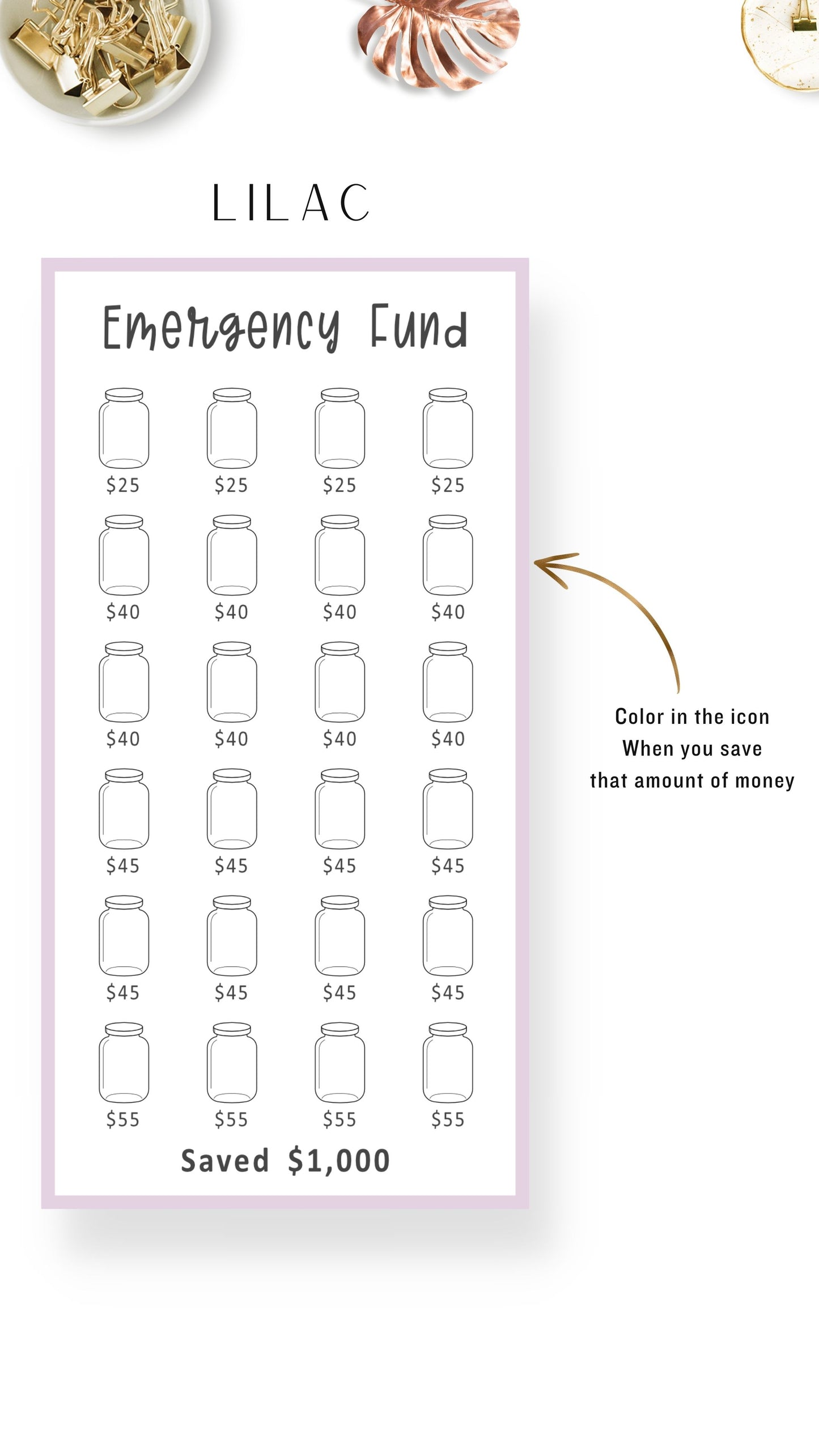 Lilac Emergency Fund A6 Mini Savings Challenge