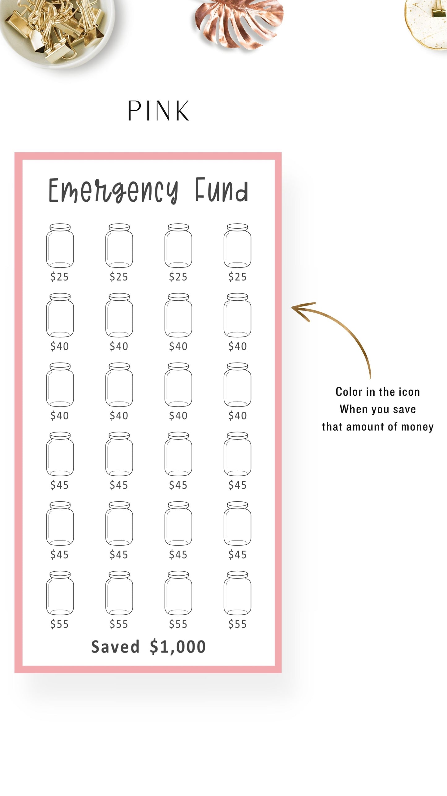 Pink Emergency Fund A6 Mini Savings Challenge