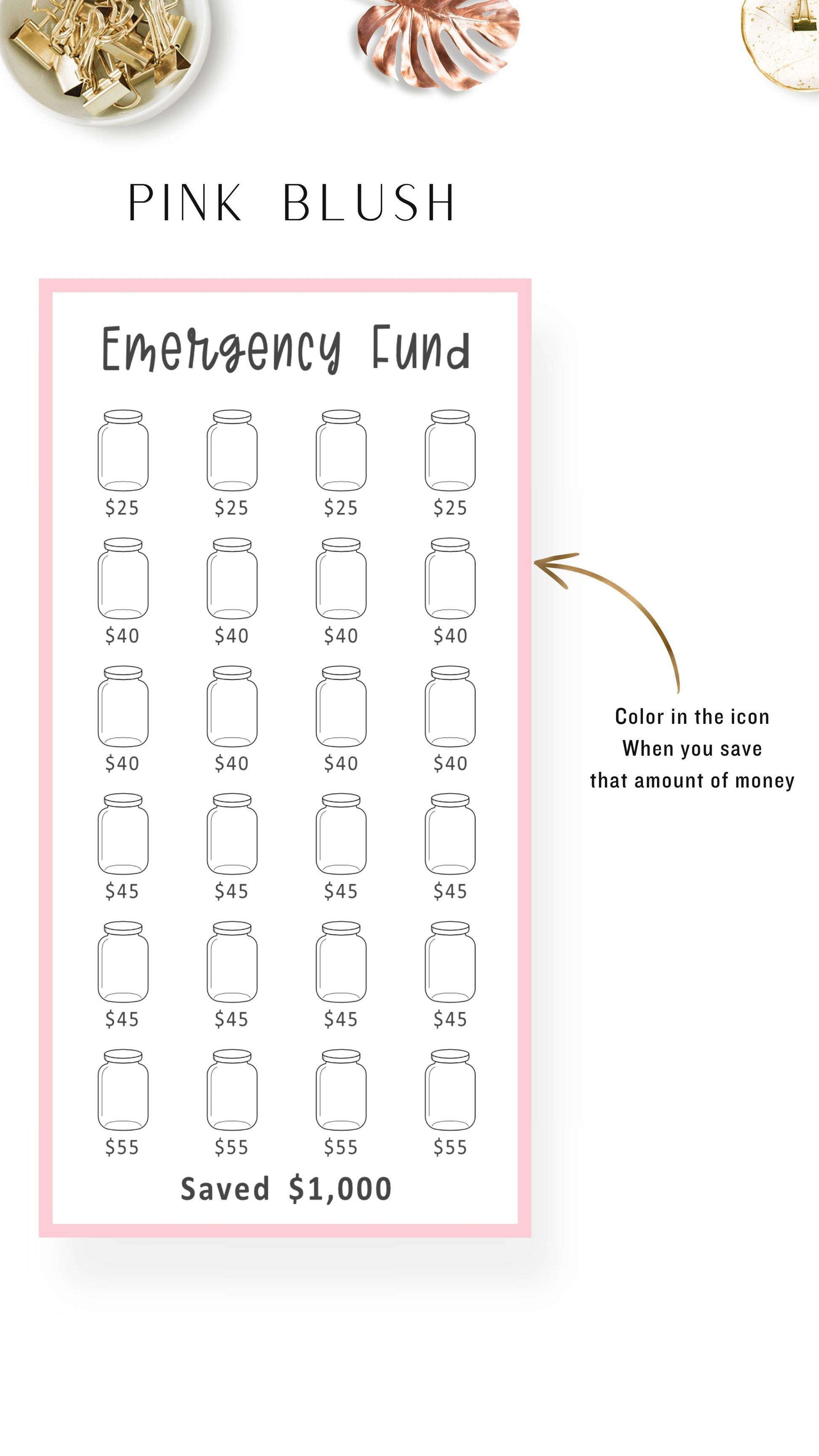 Pink Blush Emergency Fund A6 Mini Savings Challenge
