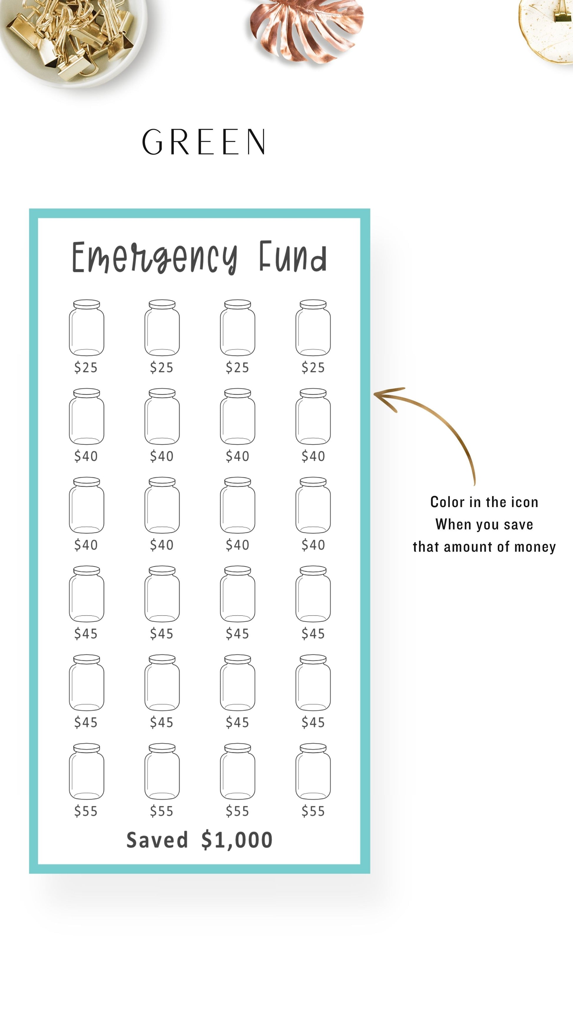 Green Emergency Fund A6 Mini Savings Challenge