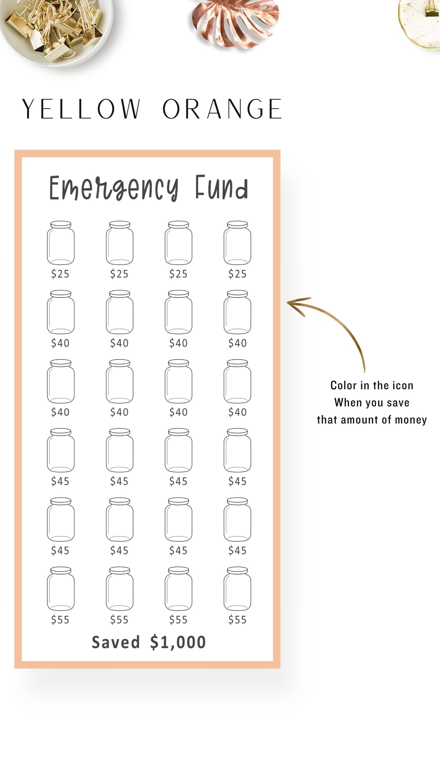 Orange Emergency Fund A6 Mini Savings Challenge