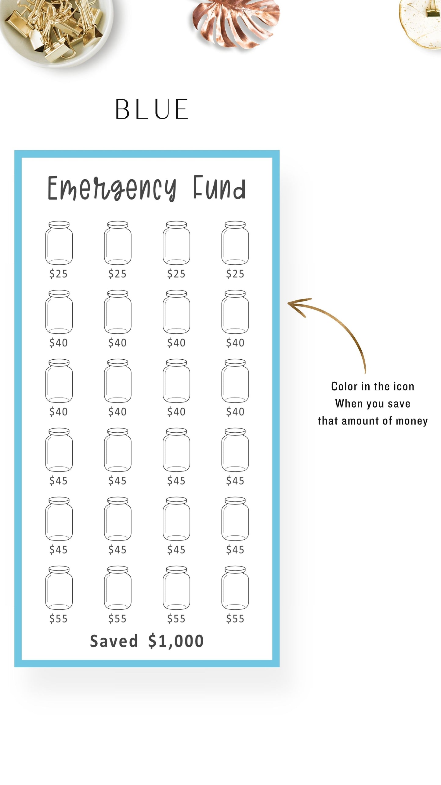 Blue Emergency Fund A6 Mini Savings Challenge