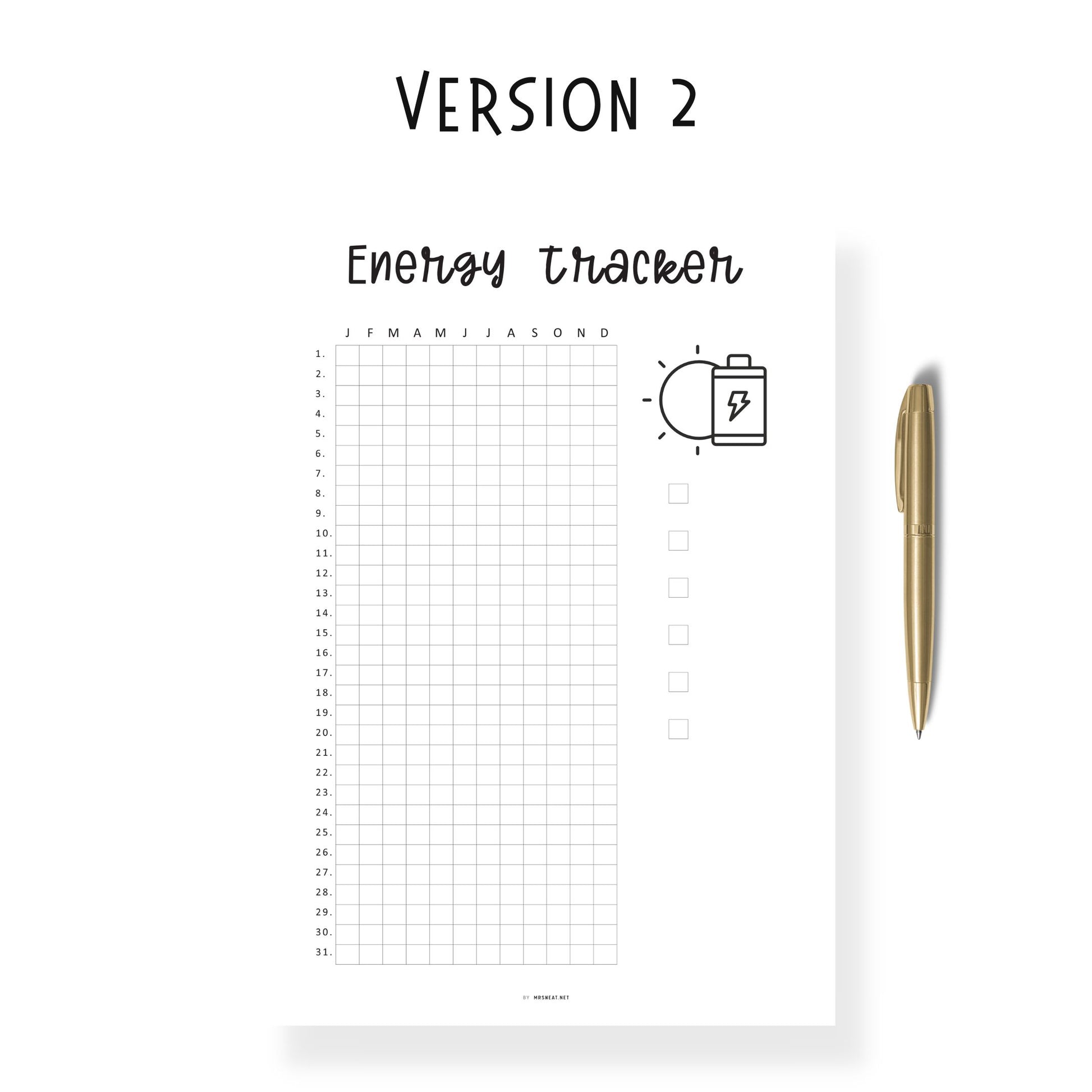 Yearly Energy Tracker Template, Energy Level Template PDF, Mood Tracker, Health Journal, Health Log, Health Tracker Template, A4, A5, Letter, Half Letter, PDF, 2 versions