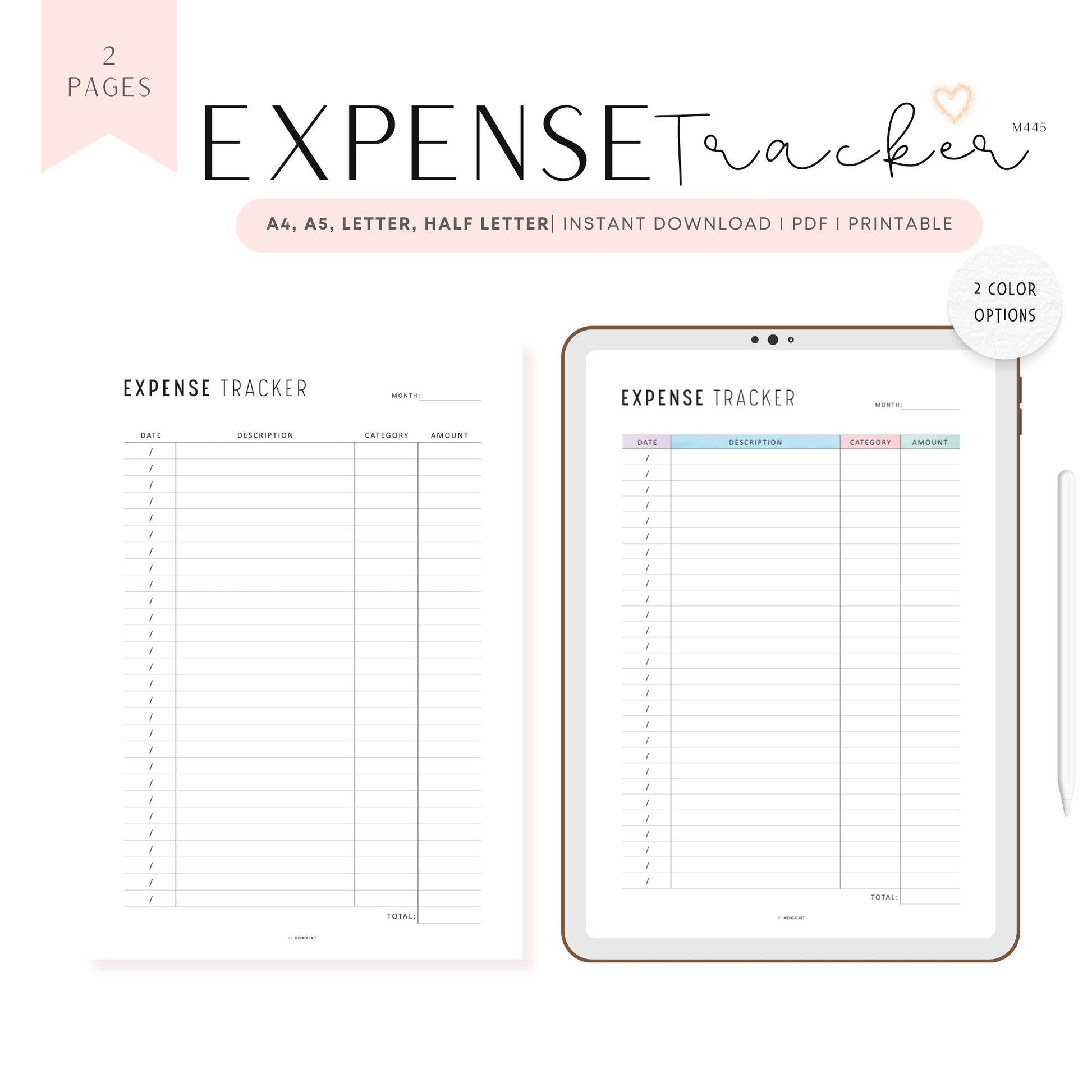 Expense Tracker Printable, Colorful and Minimalist, A4, A5, Letter, Half Letter, Digital Planner