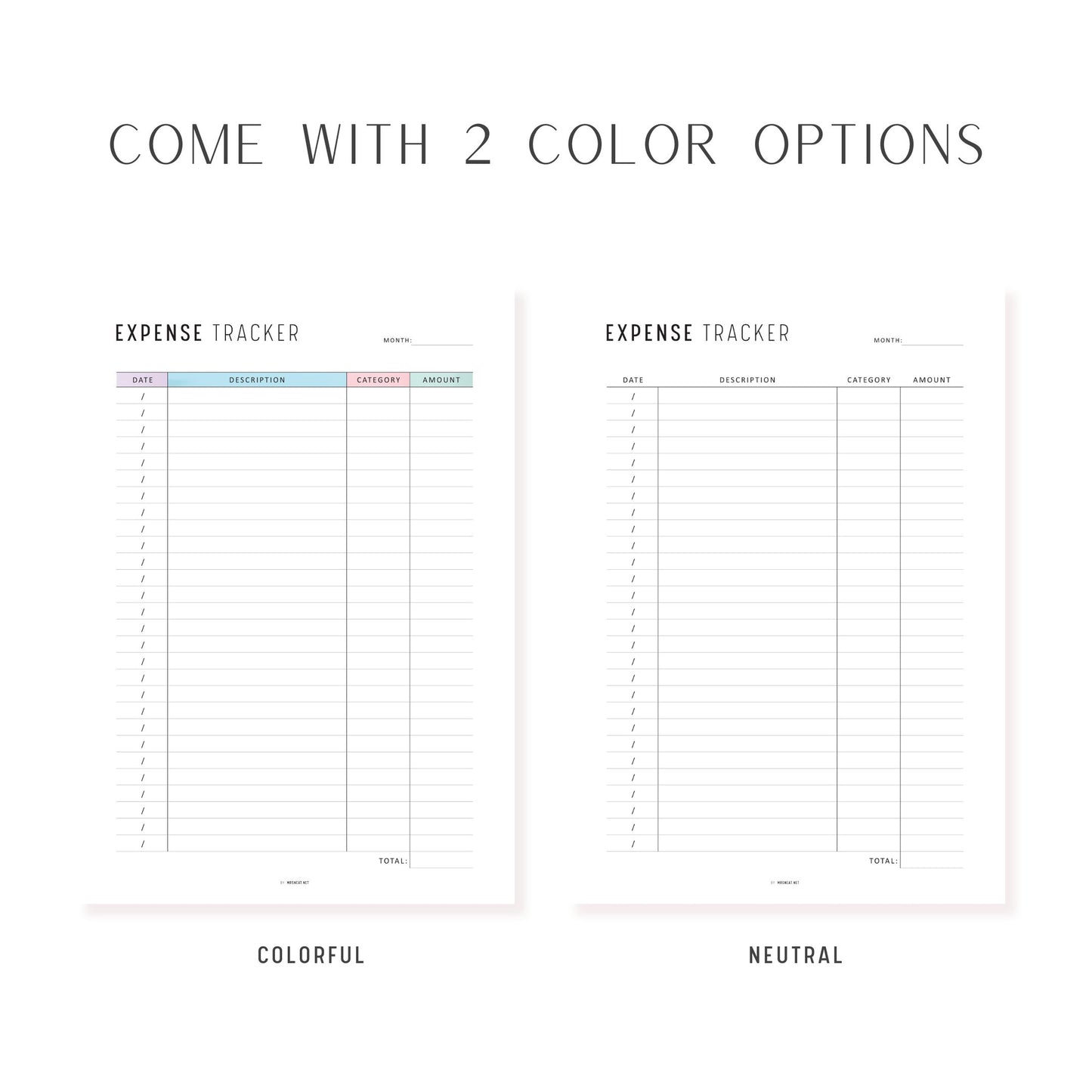 Expense Tracker Printable, Colorful and Minimalist, A4, A5, Letter, Half Letter, Digital Planner