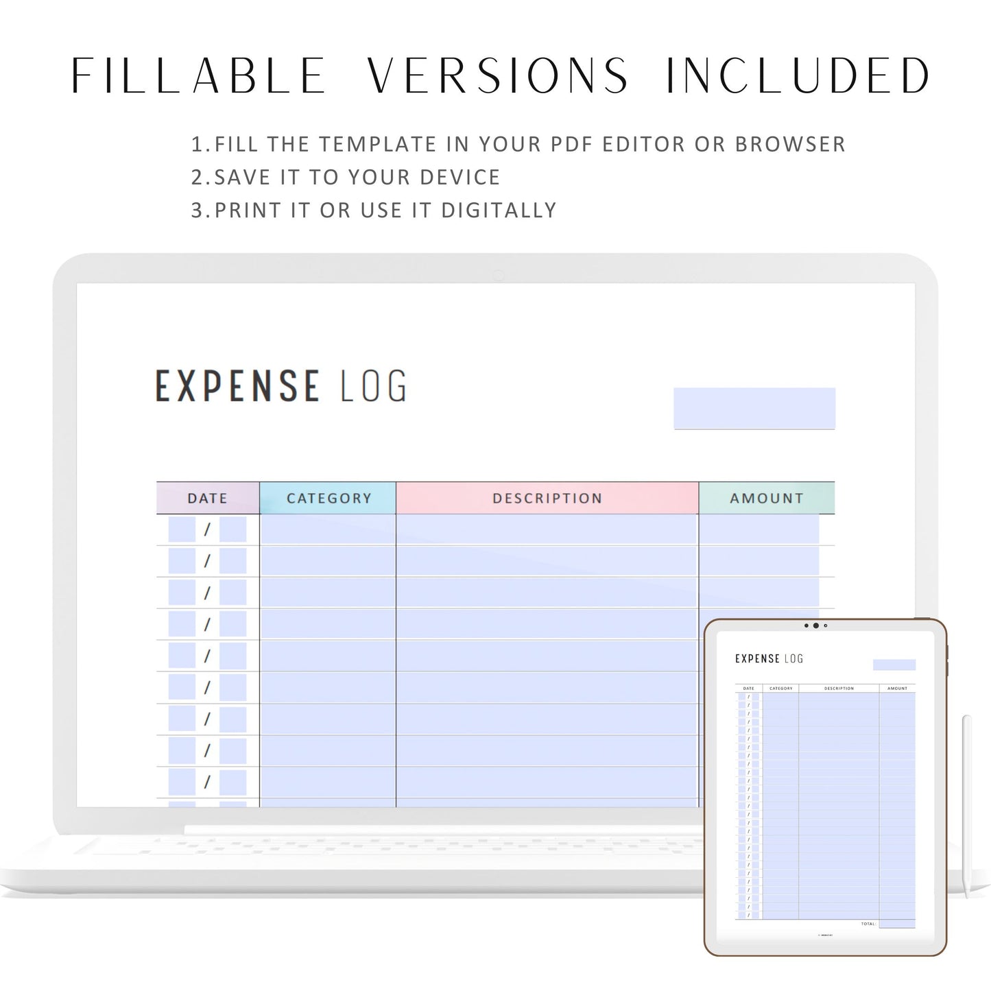 Expense Log Template, Printable, A4, A5, Letter, Half Letter, PDF, Digital Planner, 2 Colors, Instant Download