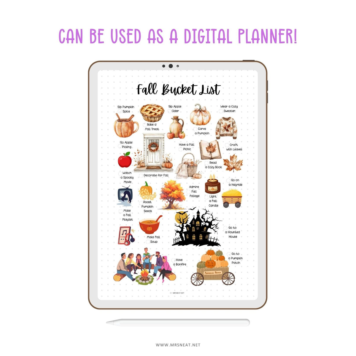 Fall activities bucket list for printing or using as a digital planner