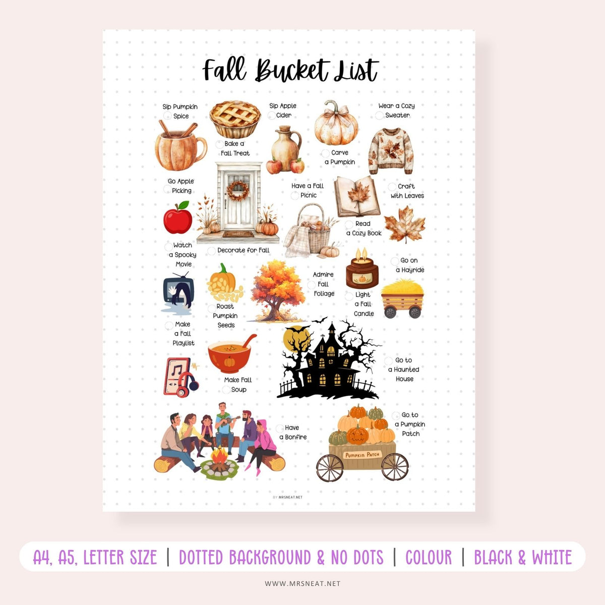 Printable fall bucket list with cozy seasonal activities and checklist