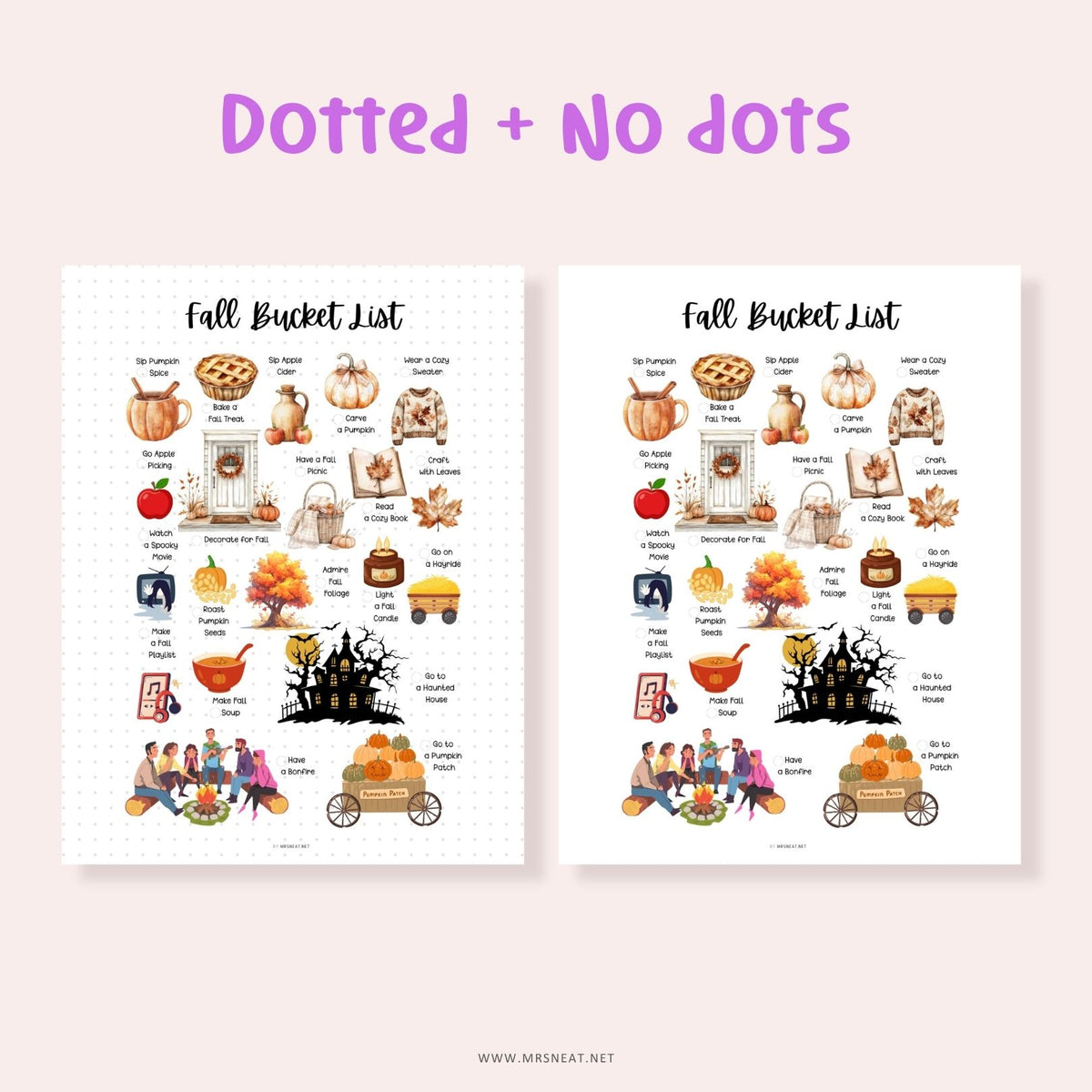 Fall bucket list printable with dotted and no-dot versions