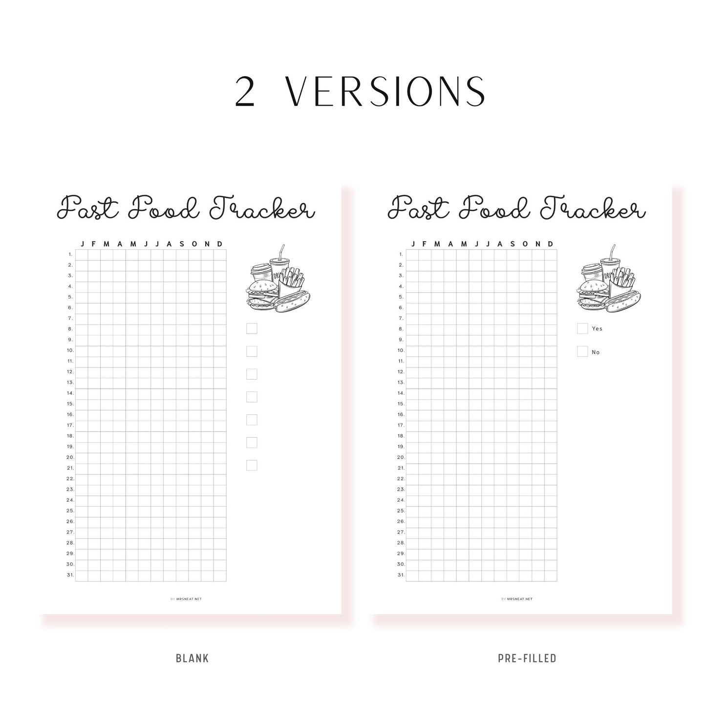 Fast Food Tracker Template Printable PDF, A4, Letter, Half Letter, A5, Digital Planner, Minimalist Planner, pre-filled & blank template