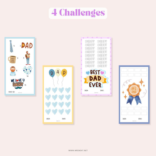 Father Day Fund Savings Challenge, A6, Printable, 4 Challenges, 4 Versions, Budget Tracker, Savings Tracker, Money Tracker, Gift for Daddy, Gift for Fathers Day, Colorful, Cute, Tiny Mini Savings Challenge