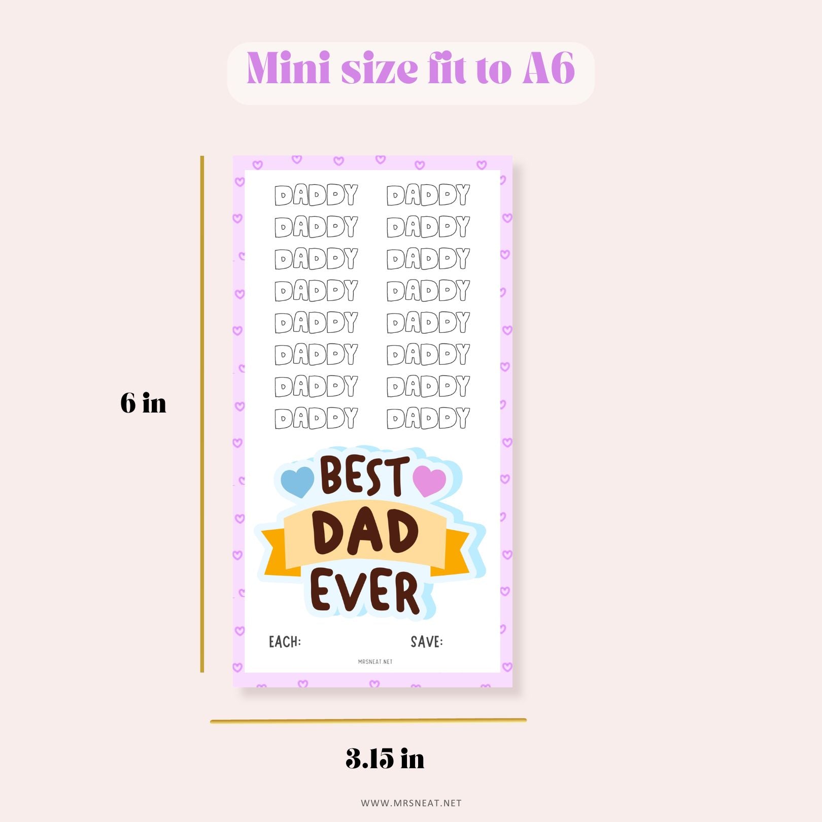 Father Day Fund Savings Challenge, A6, Printable, 4 Challenges, 4 Versions, Budget Tracker, Savings Tracker, Money Tracker, Gift for Daddy, Gift for Fathers Day, Colorful, Cute, Tiny Mini Savings Challenge
