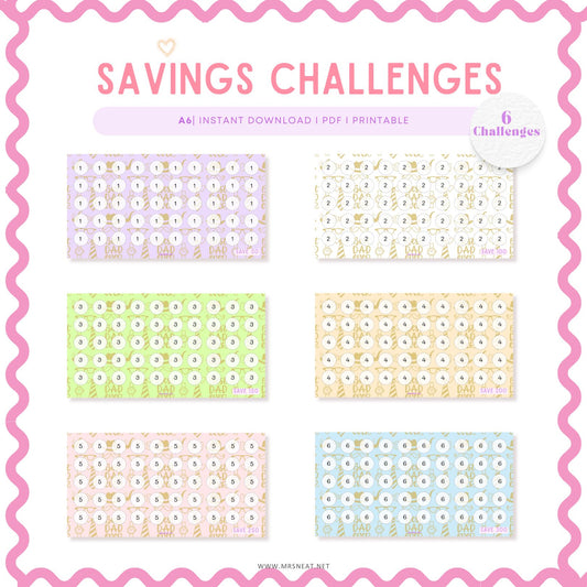 Father Day Fund Savings Challenge, A6, Printable, Colorful, Cute, 6 Challenges, Gift for Daddy, Gift for Father, Budget Tracker, Savings Tracker, Cash Stuffing, Tiny Mini Savings Challenge