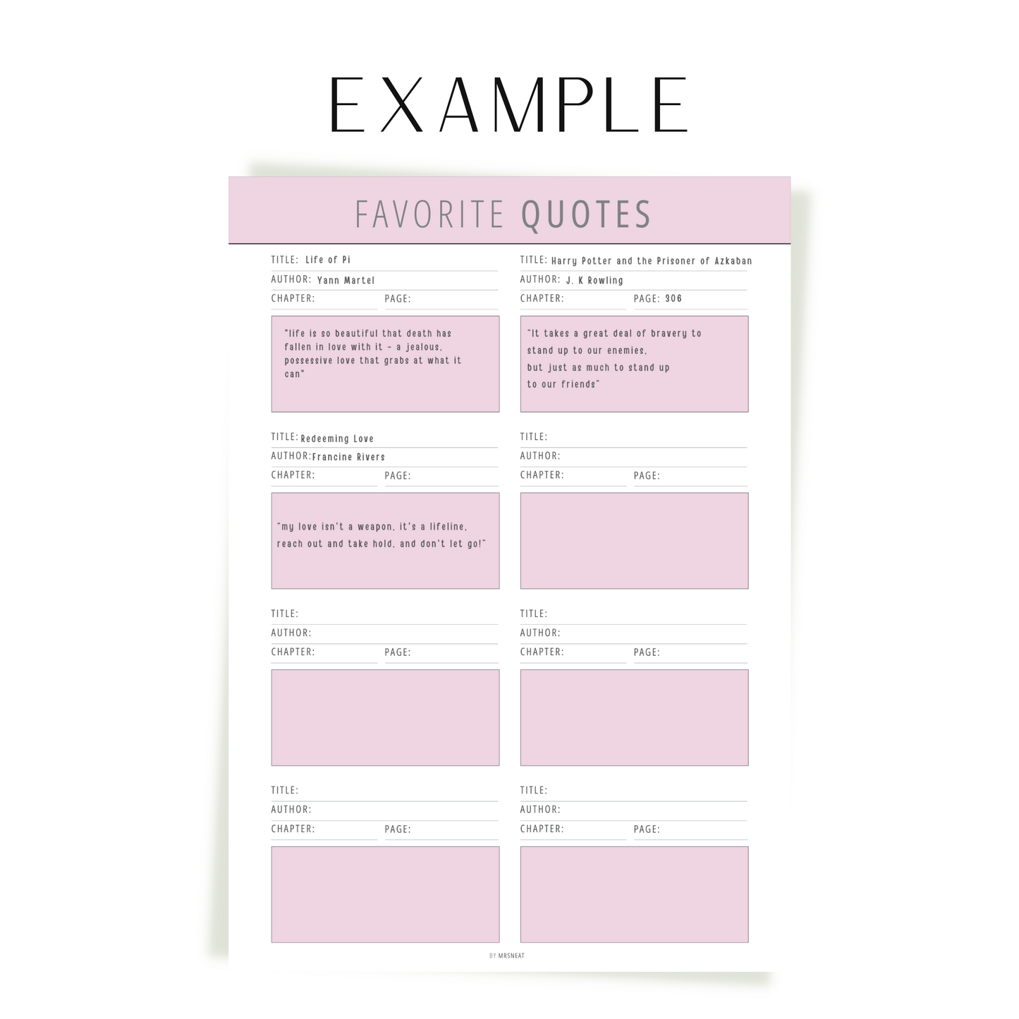 Favorite Quotes Template Printable