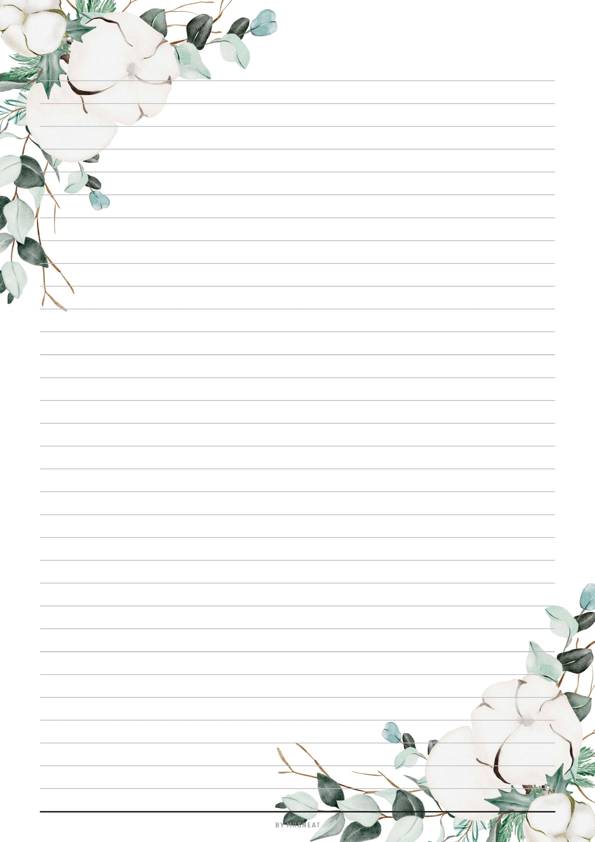 Printable Writing Paper, Floral Stationery Template, Fillable Paper Stationery, Writing Set, A4, A5, Letter, Half Letter, PDF, 2 Versions