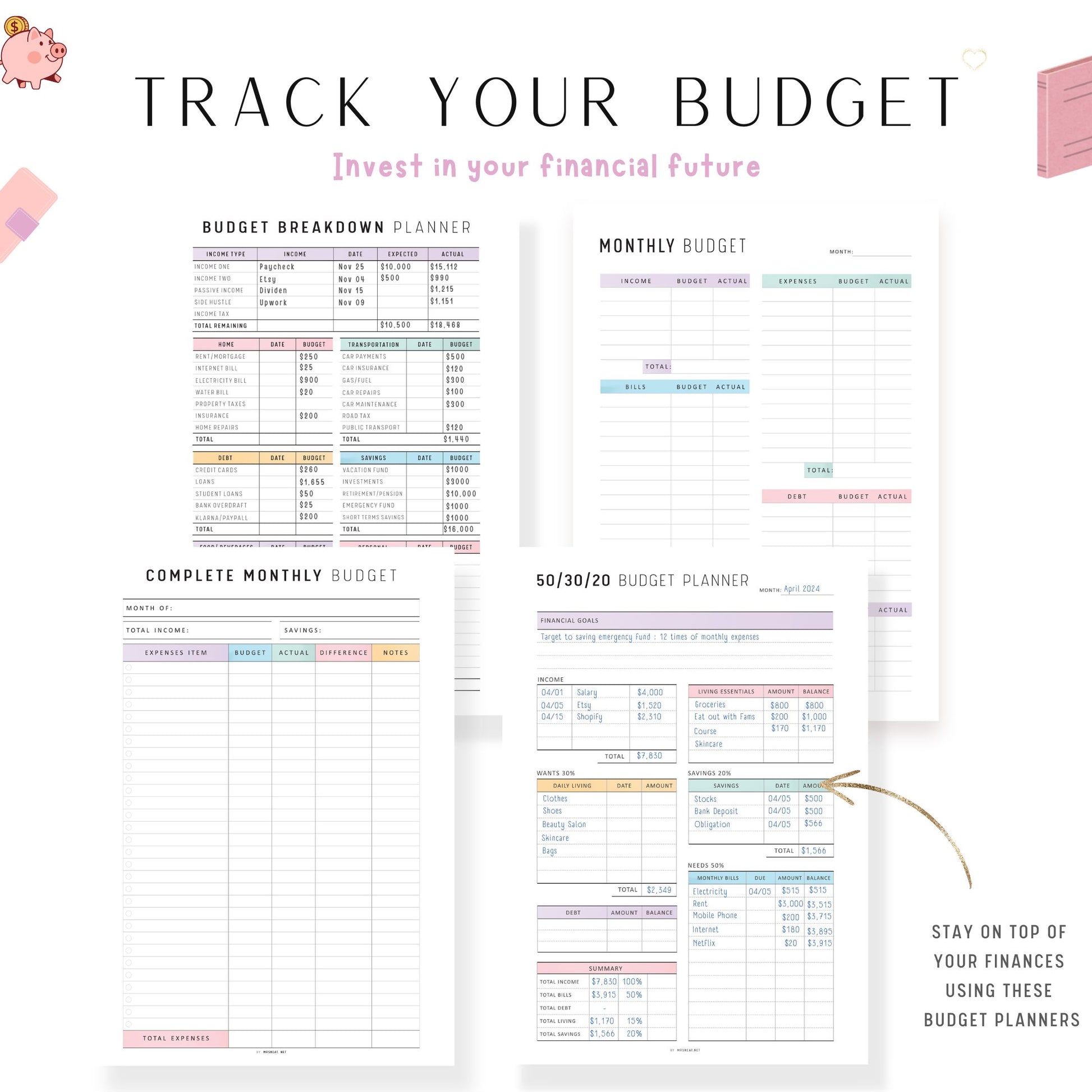 Financial Planner Bundle, Budget Binder, Printable, A4, A5, Letter, Half Letter, 2 Colors, Digital Planner, PDF