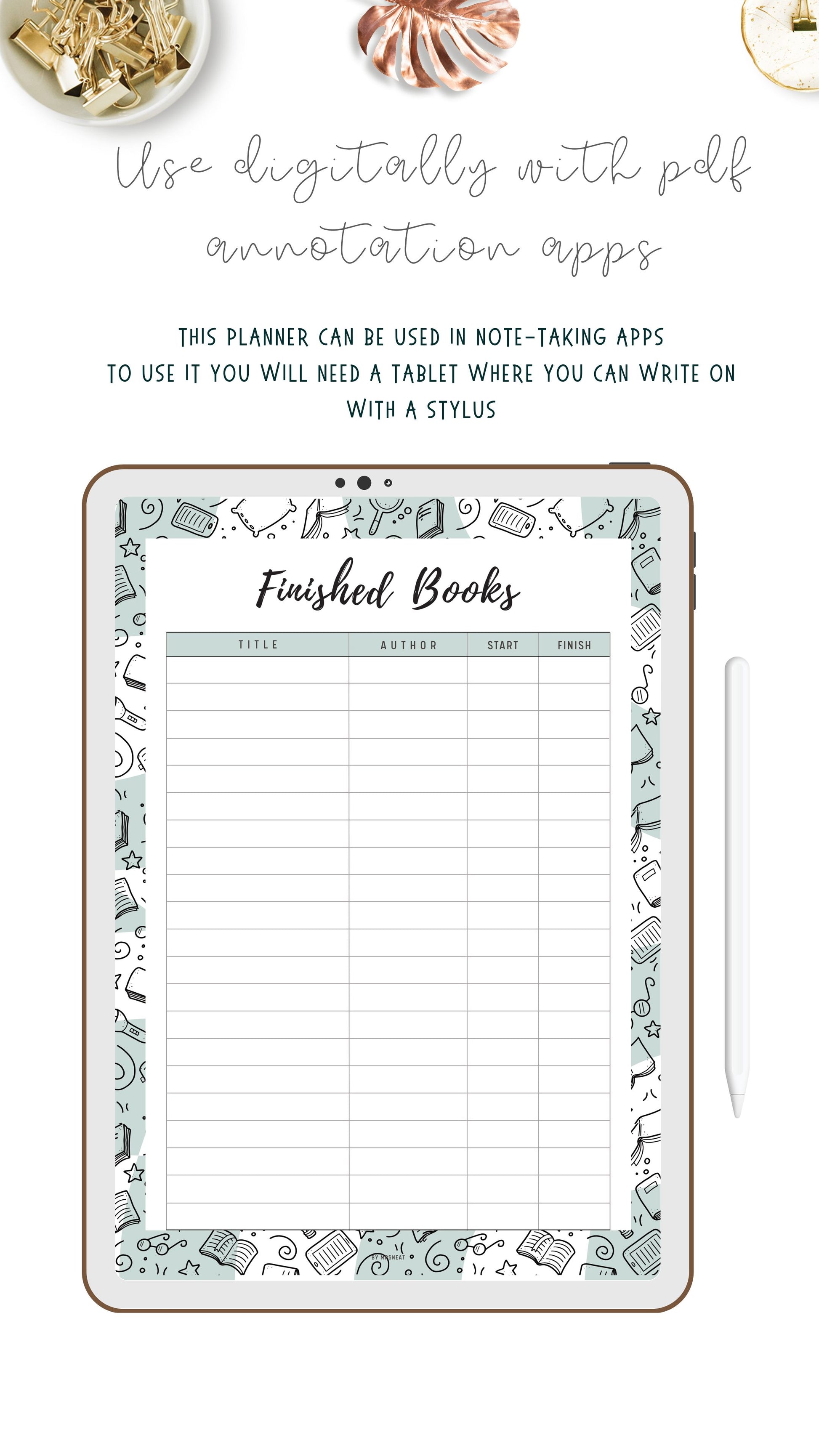 Books I Finished Template Printable, 5 colors ; Peach, Pink, Blue, Green, Neutral, 4 sizes ; A4, A5, Letter, Half Letter, Digital Planner