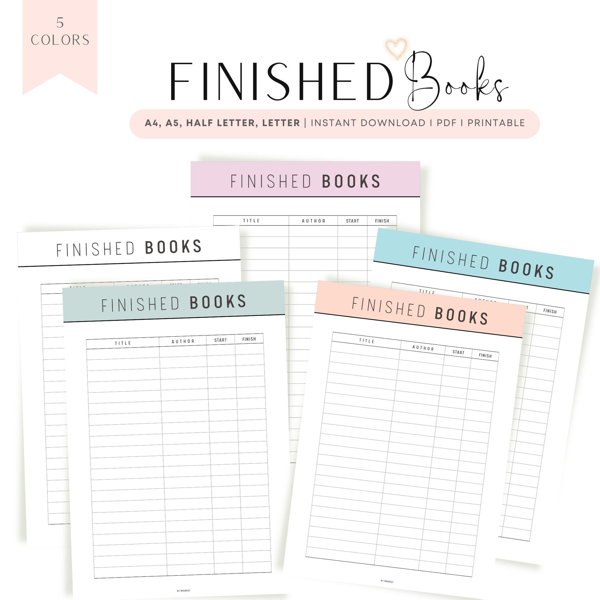 Colorful Book Complete List Printable