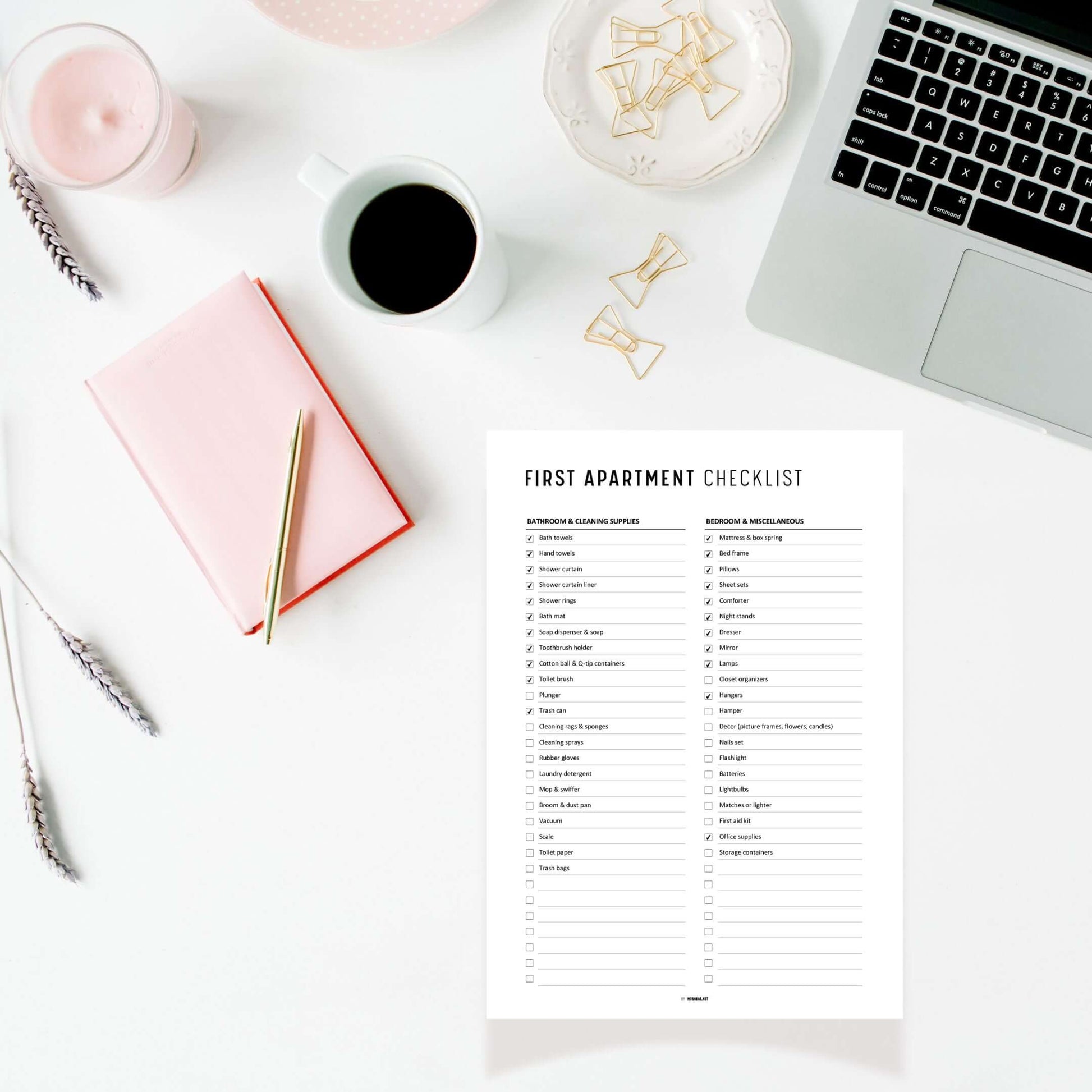 Fillable and Editable Colorful First Apartment Essentials Checklist Printable