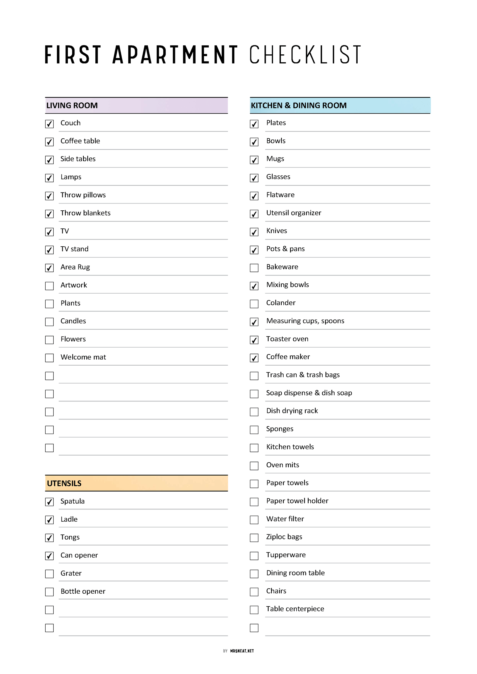 How to use Fillable and Editable First Apartment Essentials Checklist