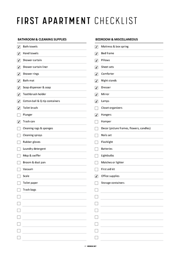 First Apartment Checklist PRINTABLE PDF - M474 – mrsneat