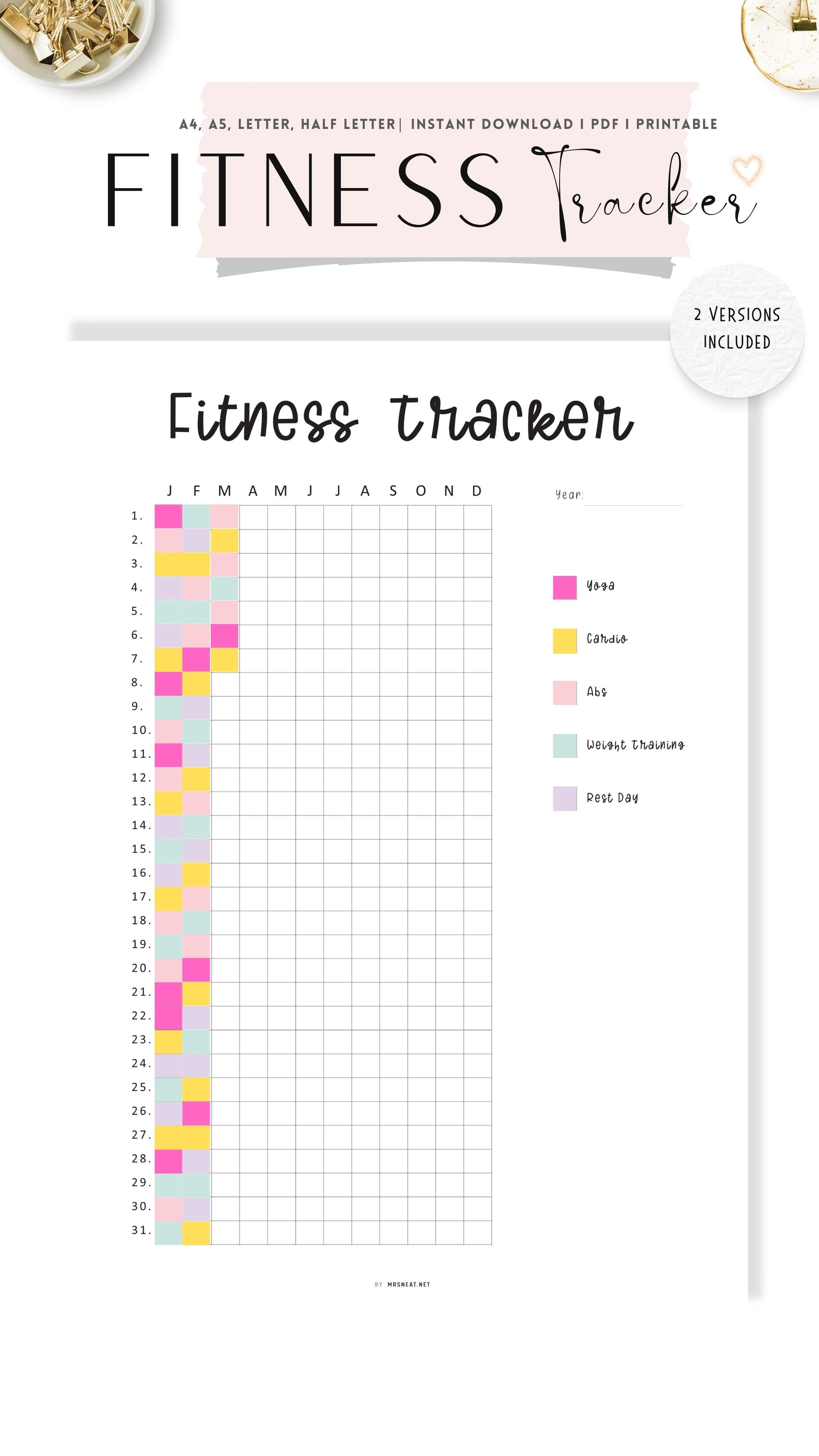 2 versions One Year Fitness Tracker Template