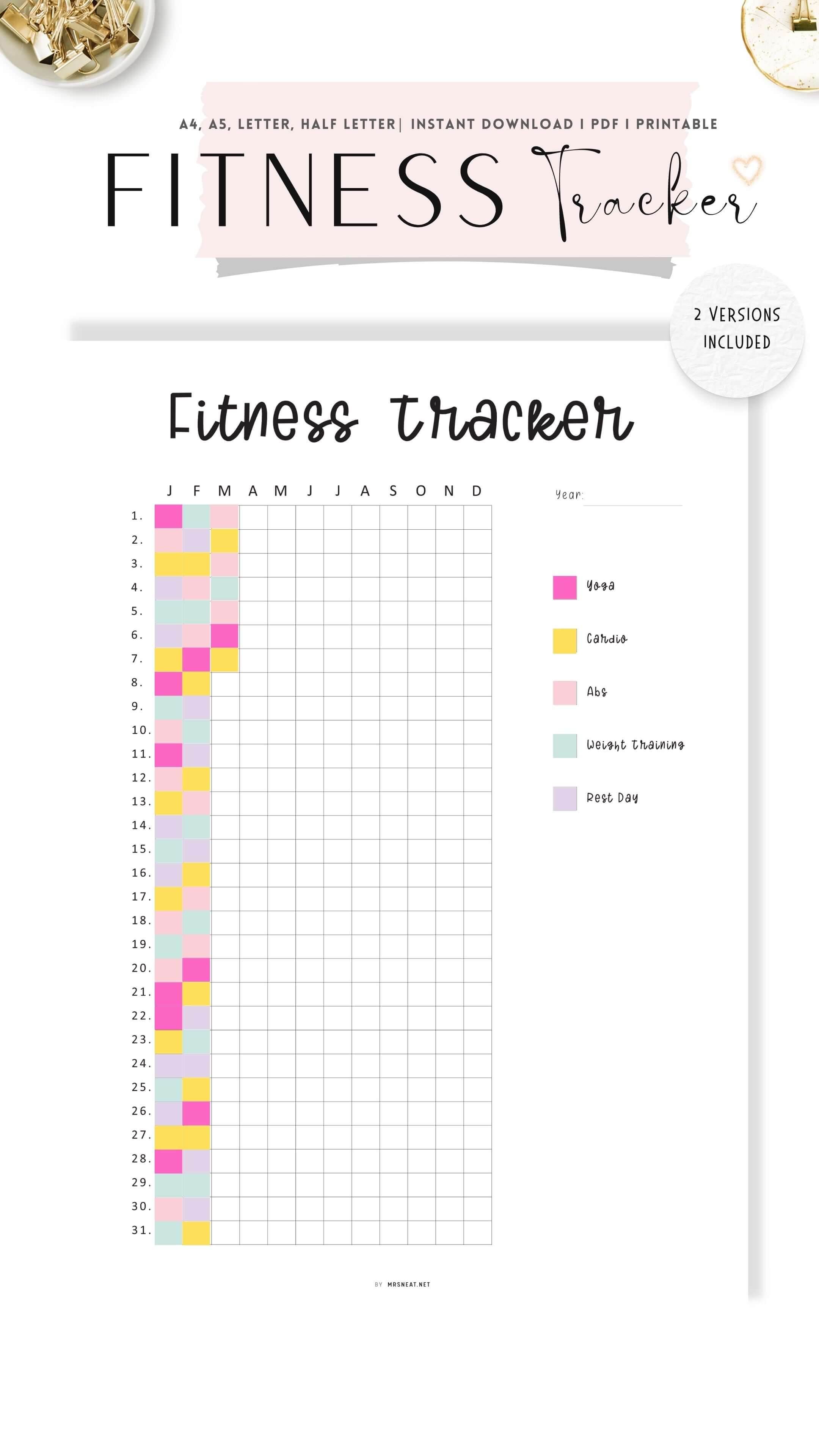 one year fitness tracker template - m348 – mrsneat