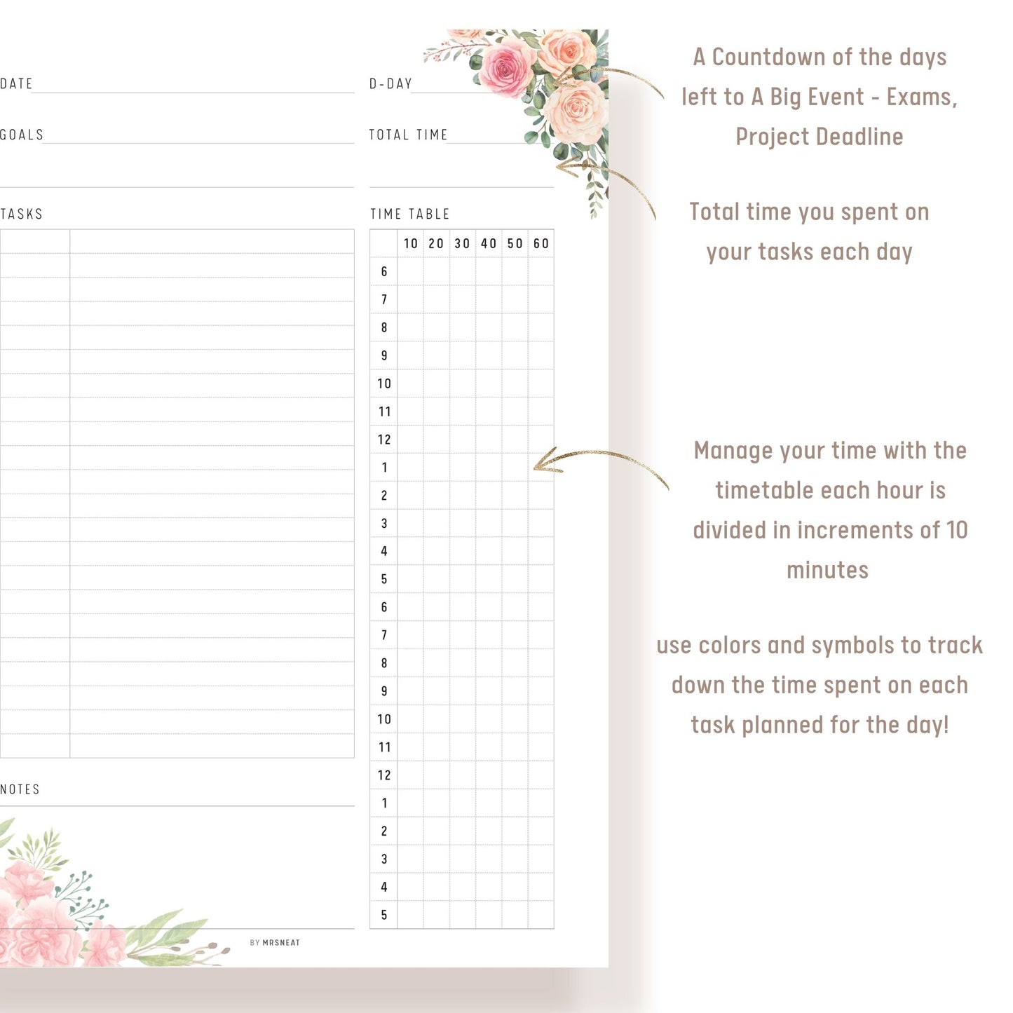Floral 10 Minutes Daily Planner Template