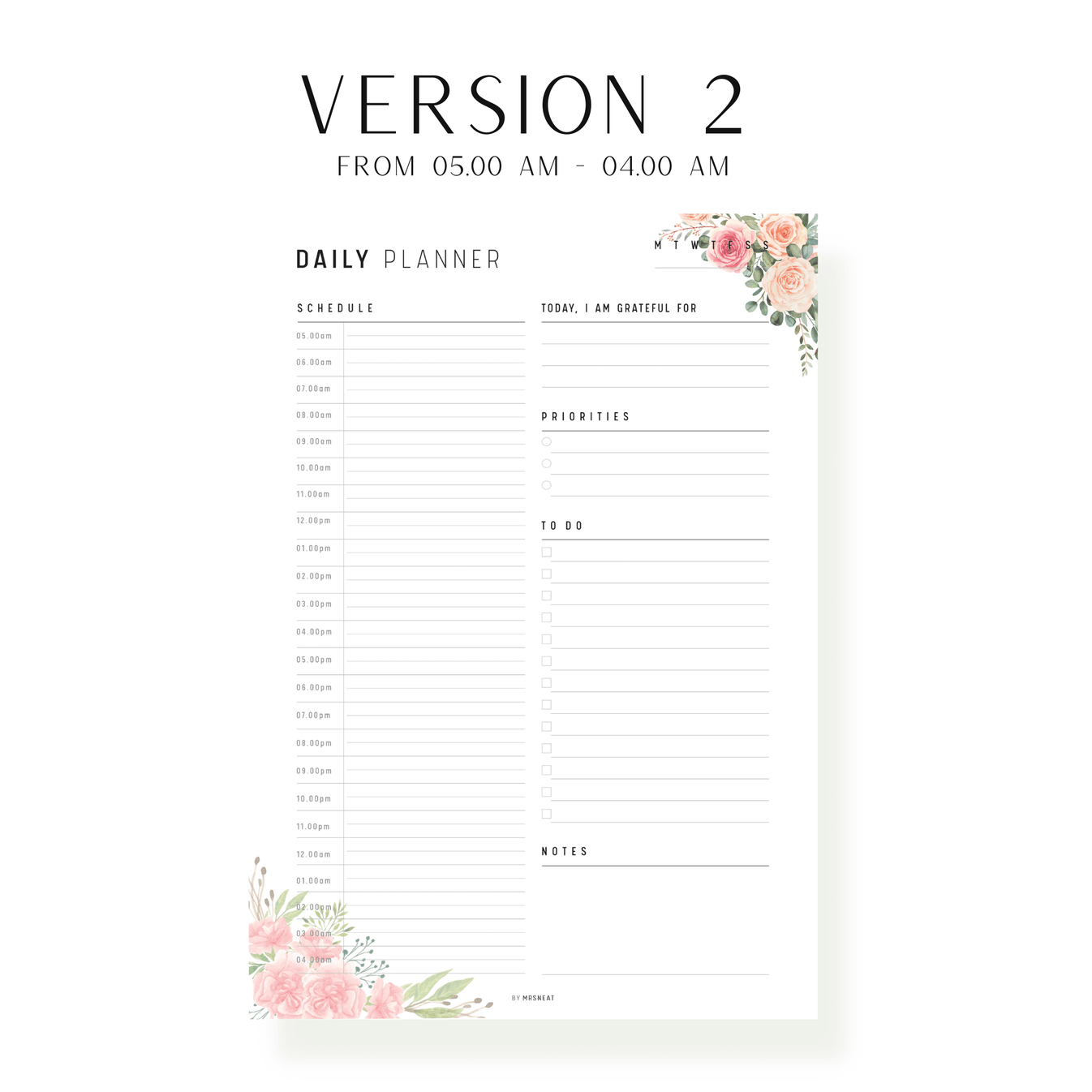 Floral 24 Hour Daily Planner Printable – mrsneat Floral 24 Hour Daily Planner Printable – mrsneat